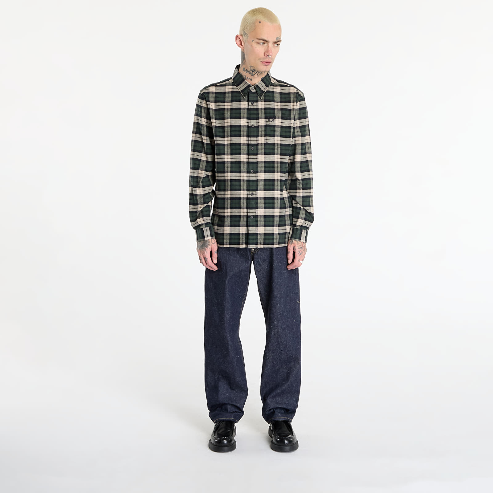 Herren-Hemden FRED PERRY Brushed Twill Tartan Shirt Court Green