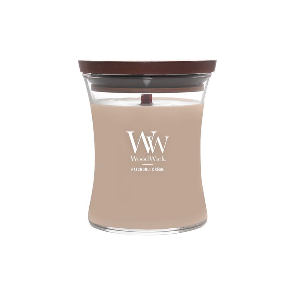 Woodwick Medium Hourglass Candle Patchouli Creme Universal