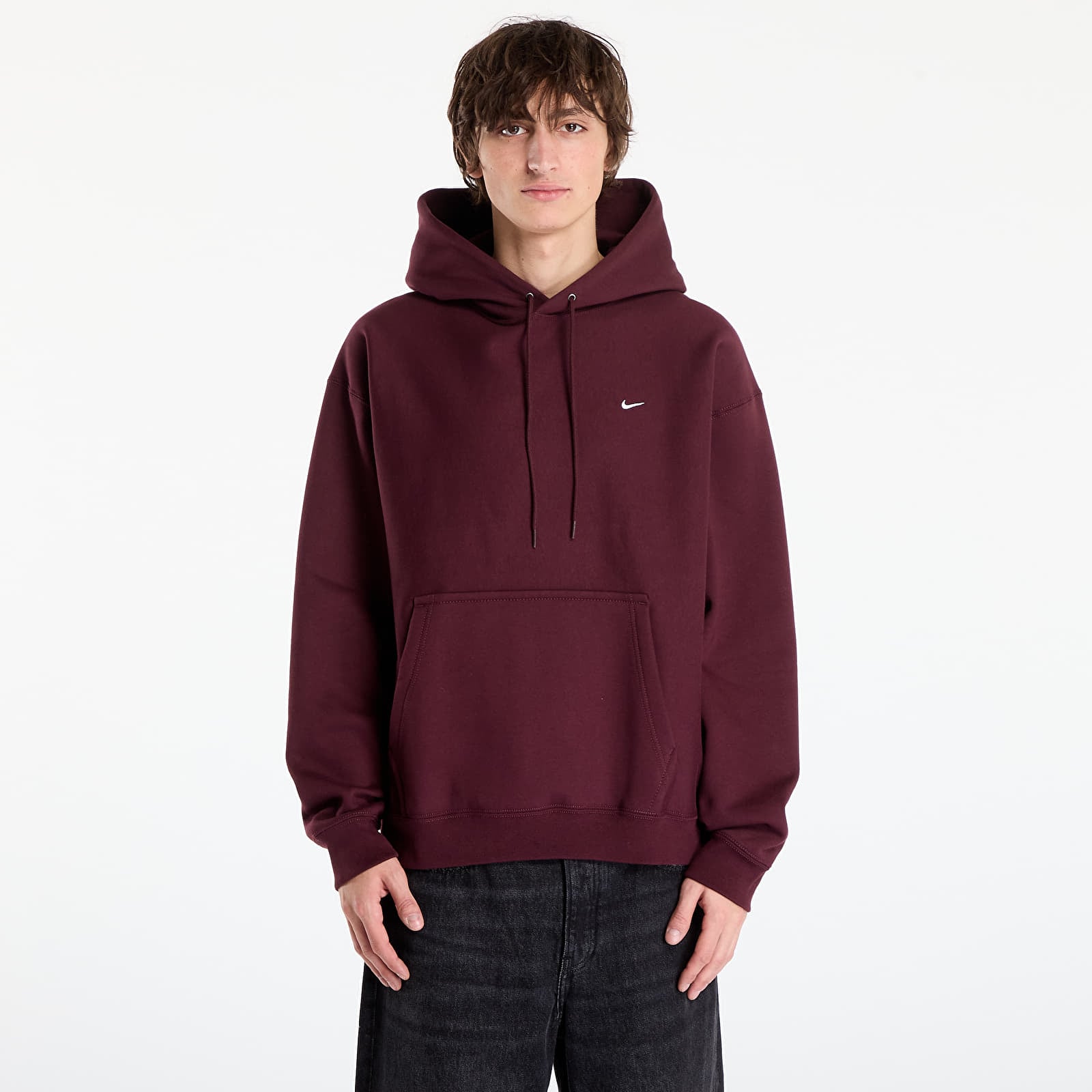 Herren-Sweatshirts Nike Solo Swoosh Men's Pullover Hoodie Burgundy Crush/ Burgundy Crush/ White