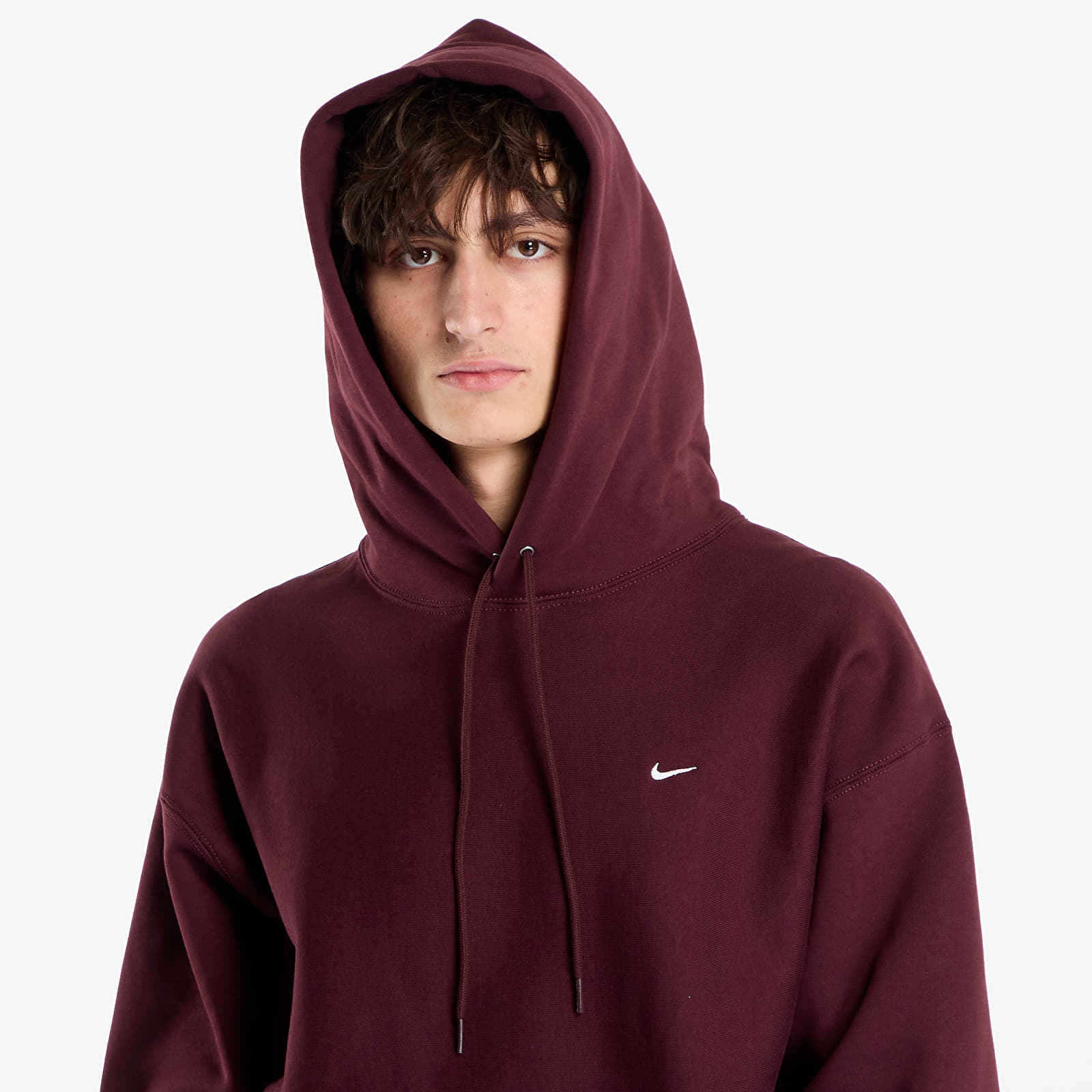 Herren-Sweatshirts Nike Solo Swoosh Men's Pullover Hoodie Burgundy Crush/ Burgundy Crush/ White