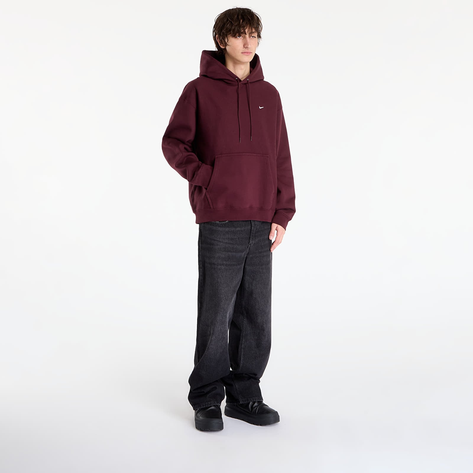 Herren-Sweatshirts Nike Solo Swoosh Men's Pullover Hoodie Burgundy Crush/ Burgundy Crush/ White