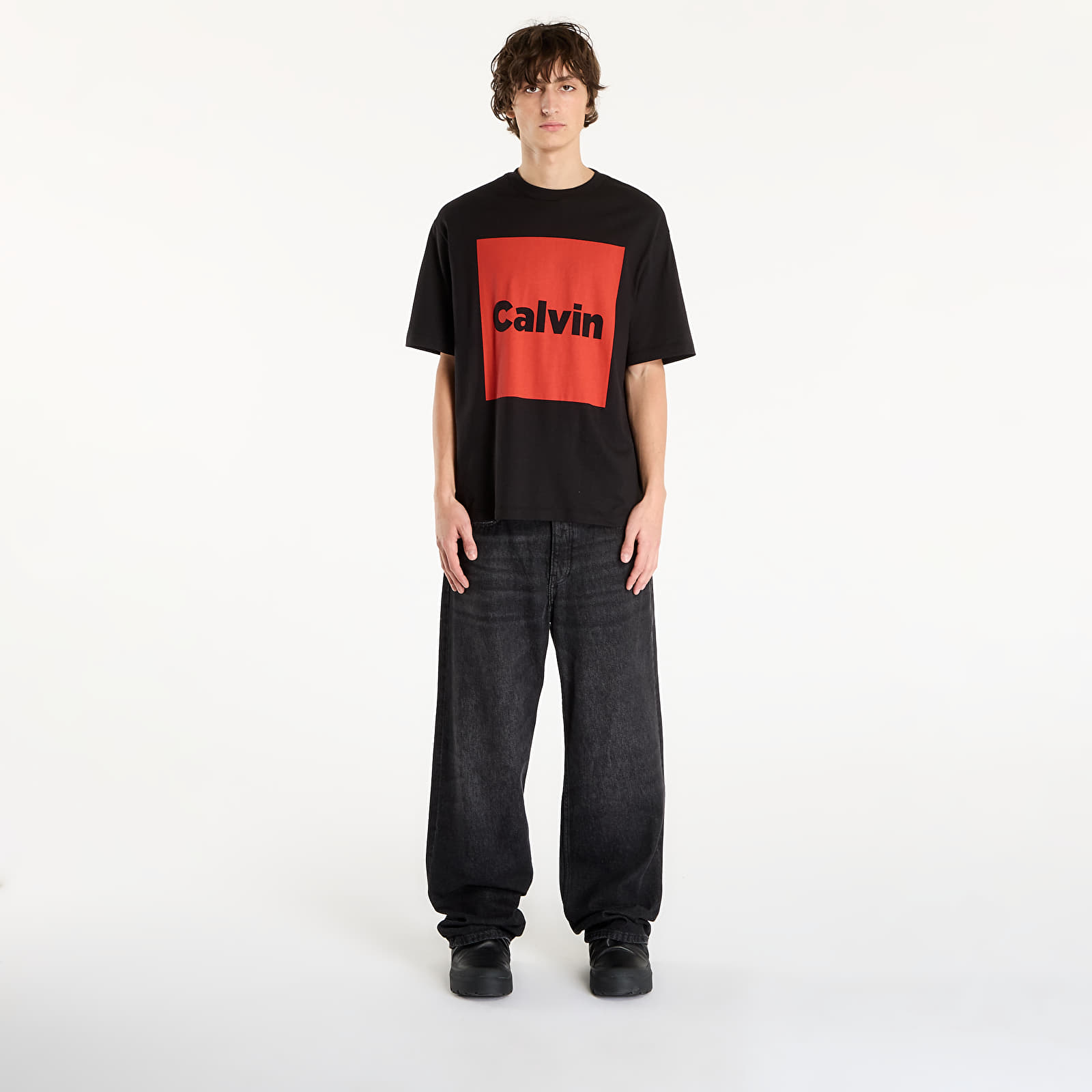 Magliette da uomo Calvin Klein Jeans Ss 16S Io Calvin Box Graphic Tee Black