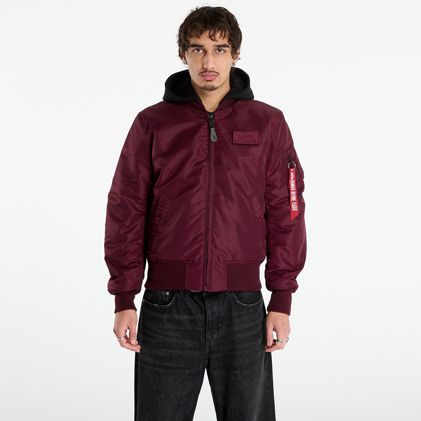 Miesten takit Alpha Industries MA-1 Zip Hood Backprint Dark Cherry