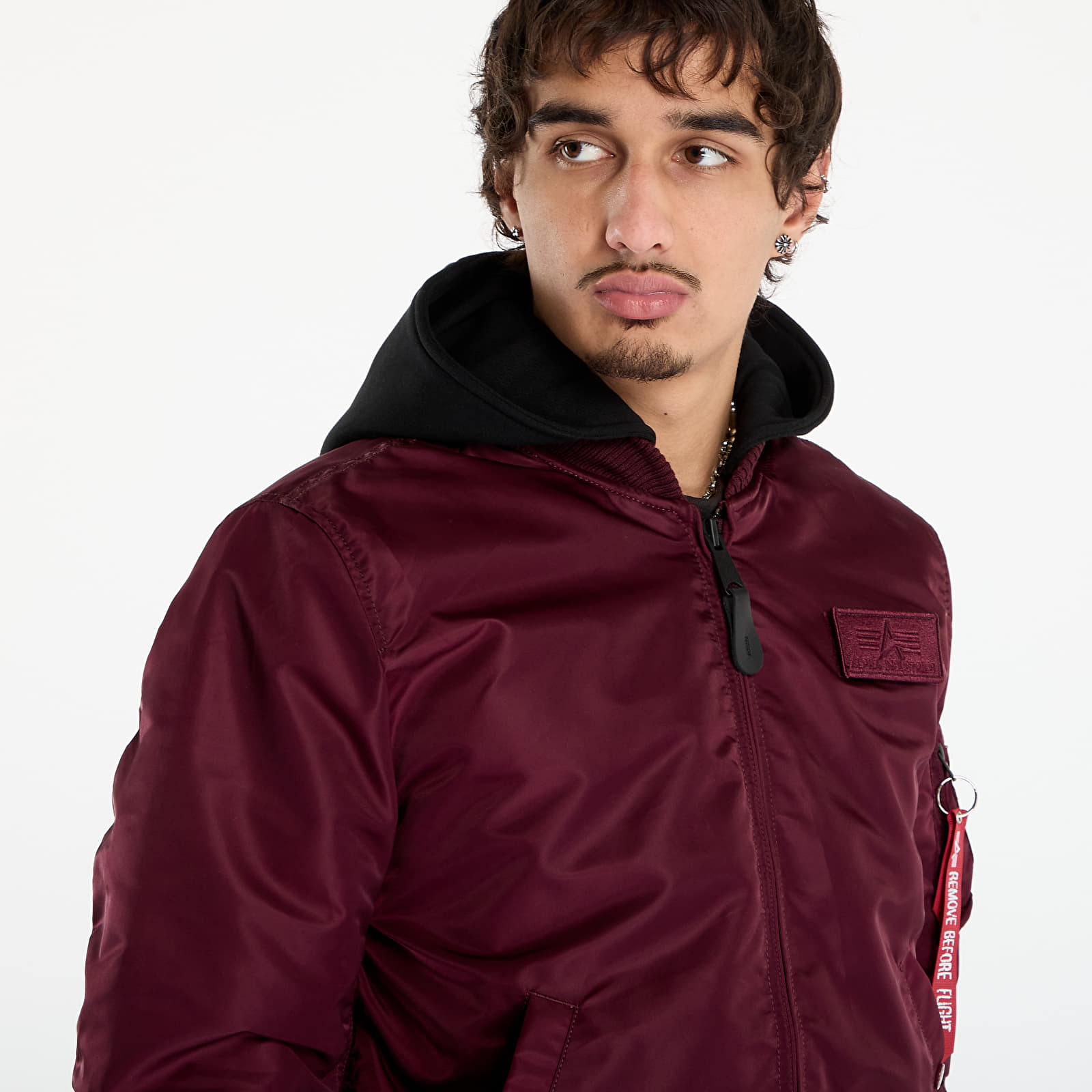 Miesten takit Alpha Industries MA-1 Zip Hood Backprint Dark Cherry