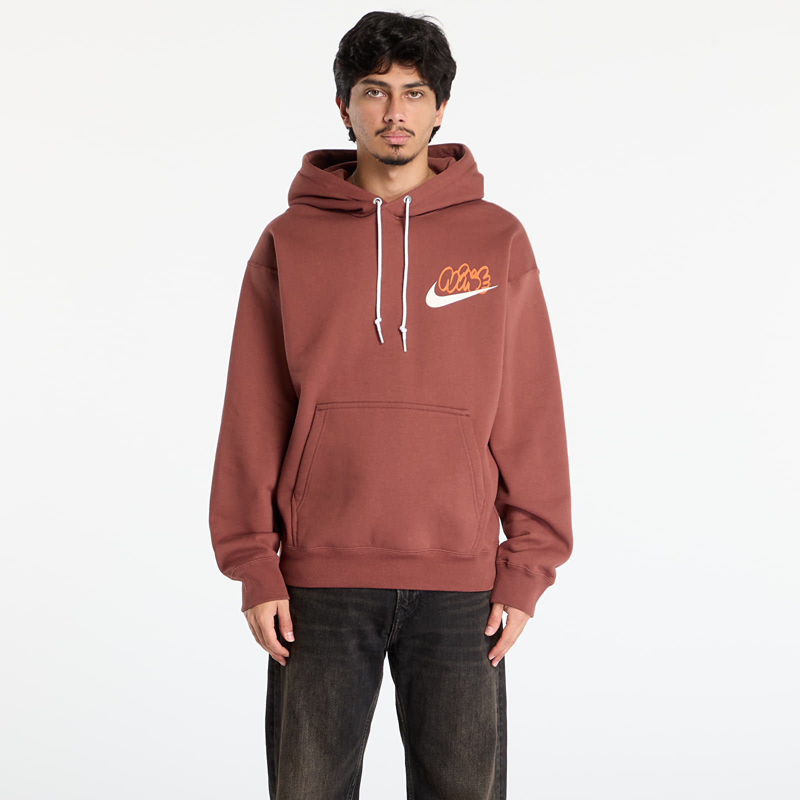 Férfi kapucnis pulcsik Nike Solo Swoosh Men's Fleece Hoodie Red Sepia