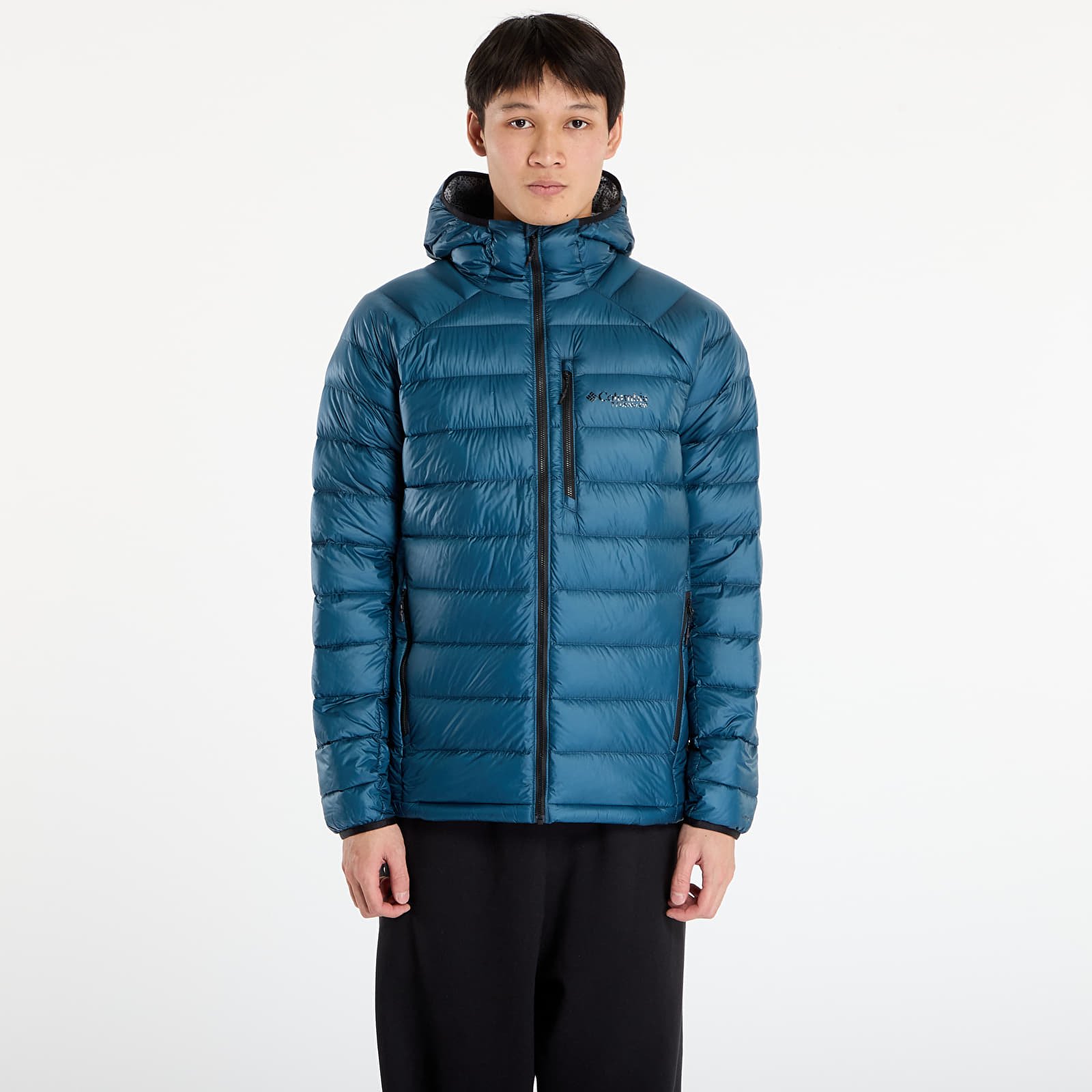 Pánské bundy Columbia Arctic Crest™ Down Hooded Jacket Everblue