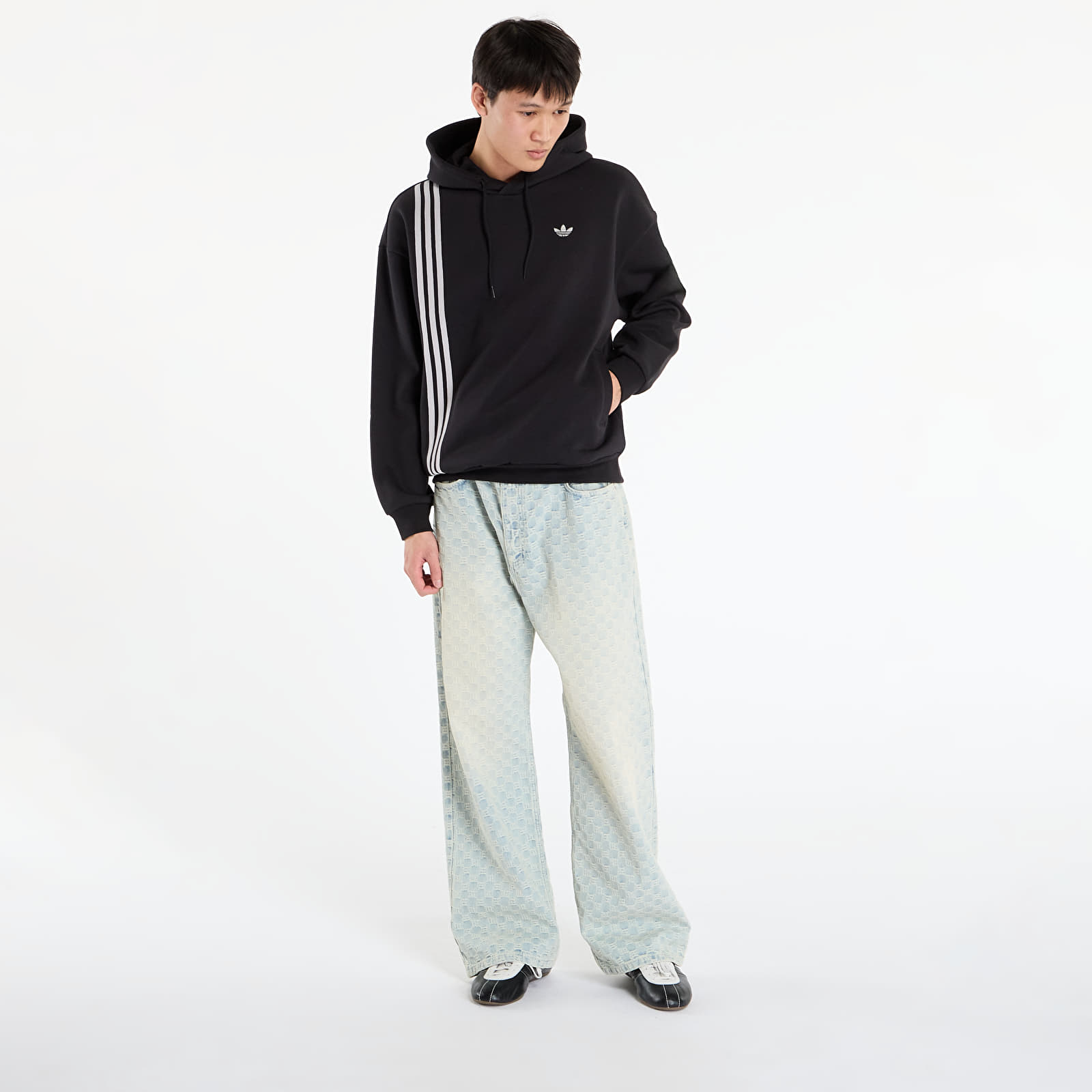 Moški hoodiji adidas Front Stripes Hoodie Black