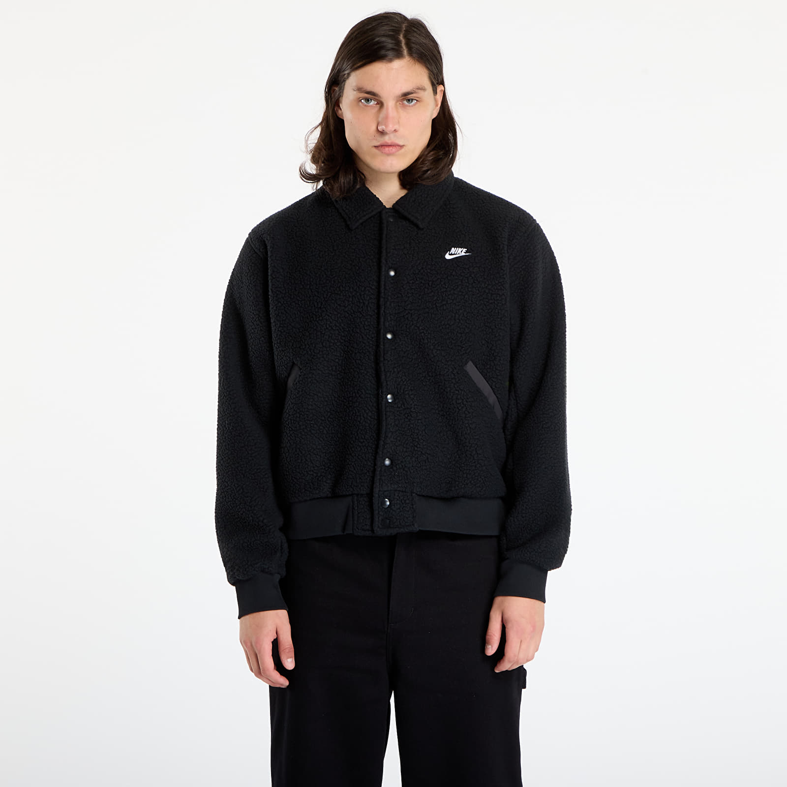 Vestes pour hommes Nike Sportswear Club Men's High-Pile Fleece Coaches Jacket Black/ White