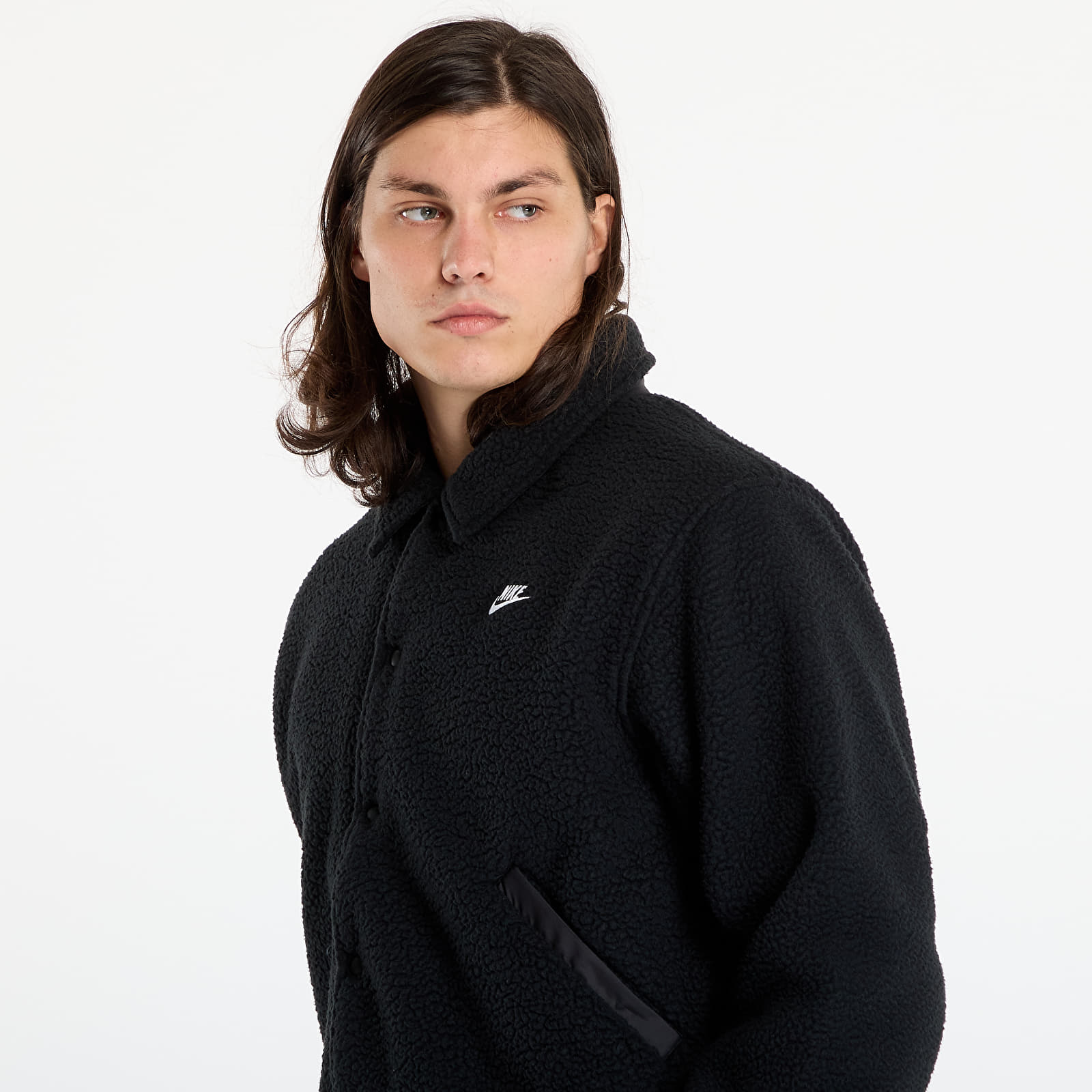 Vestes pour hommes Nike Sportswear Club Men's High-Pile Fleece Coaches Jacket Black/ White