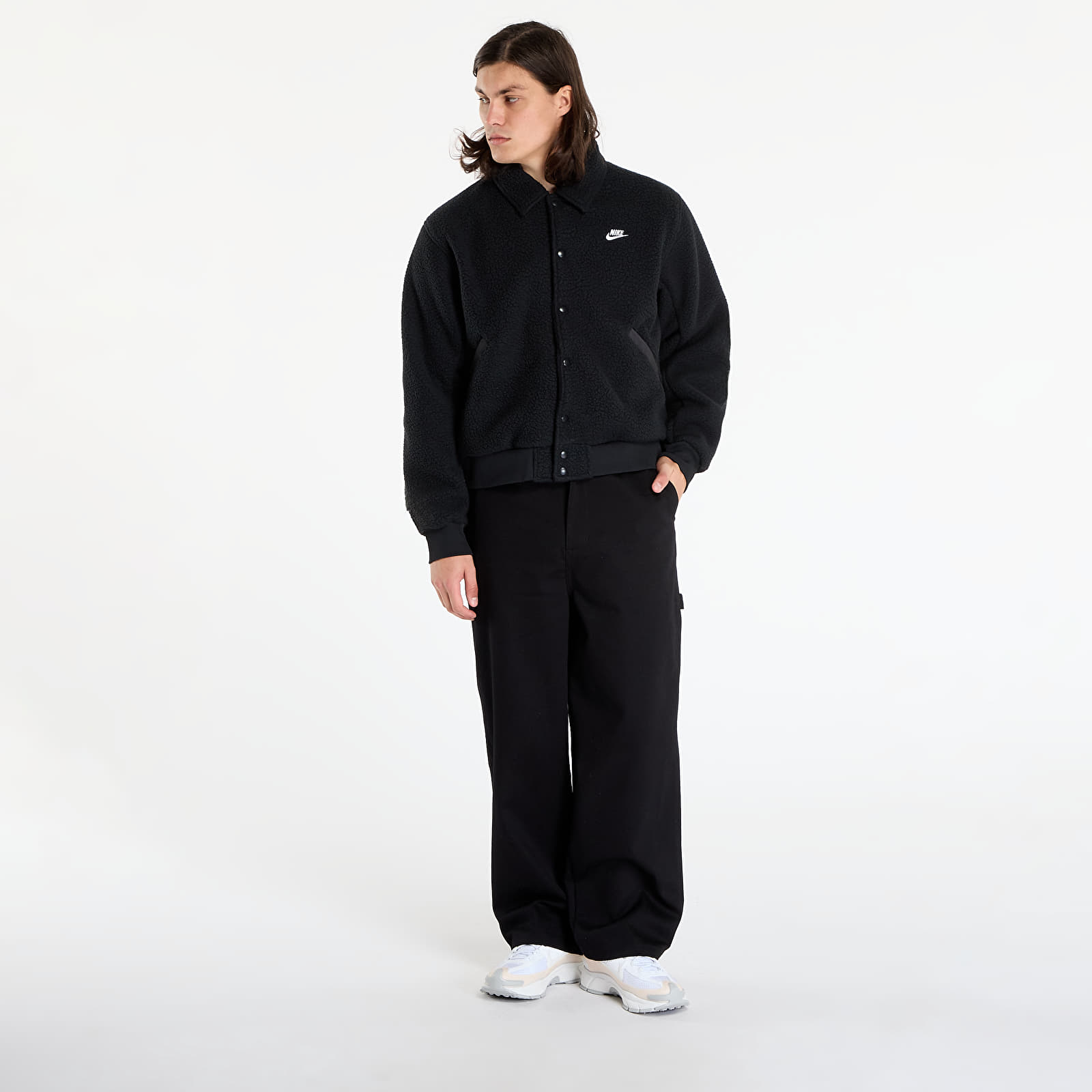 Vestes pour hommes Nike Sportswear Club Men's High-Pile Fleece Coaches Jacket Black/ White