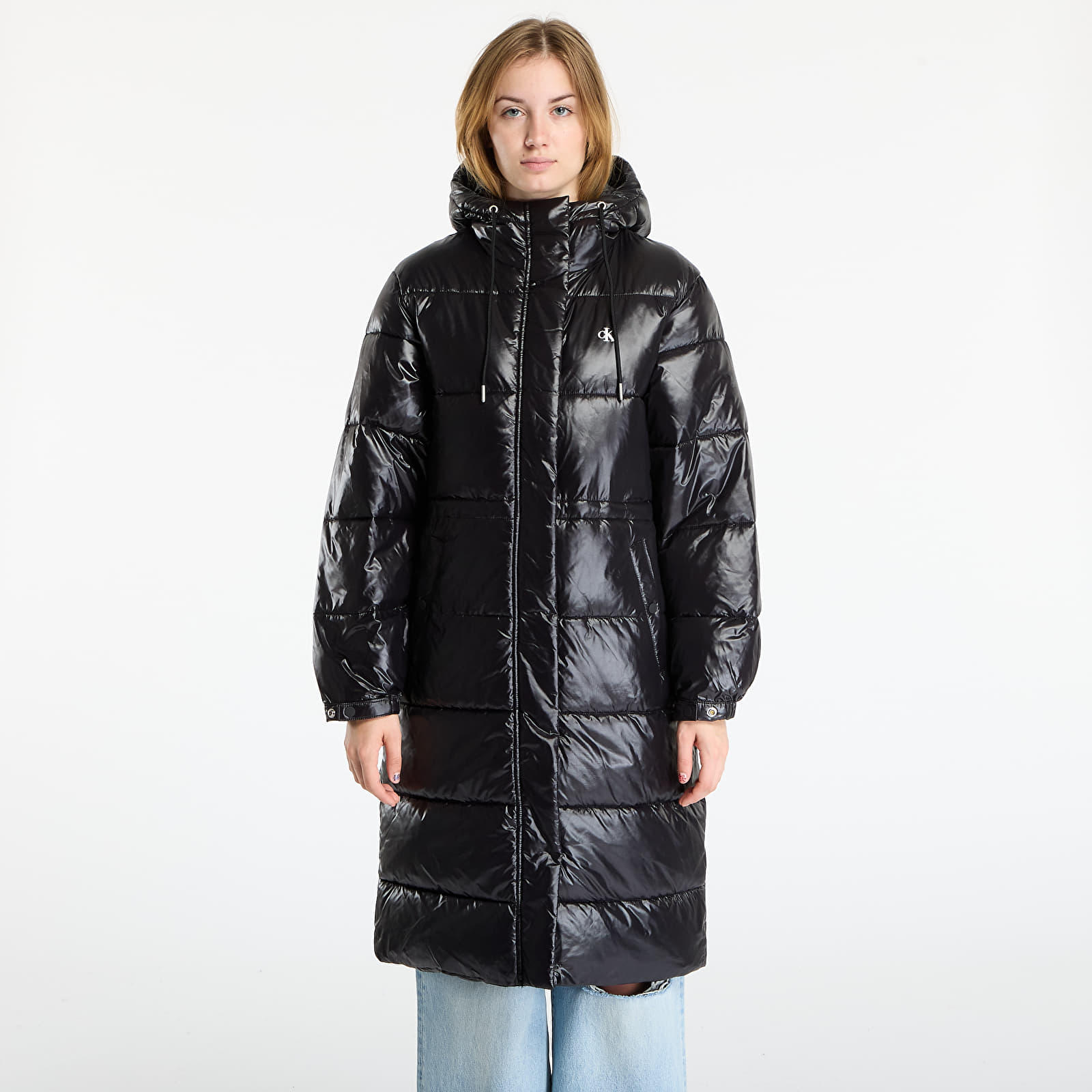 Dámské kabáty Calvin Klein Jeans Shine Long Puffer Coat Black