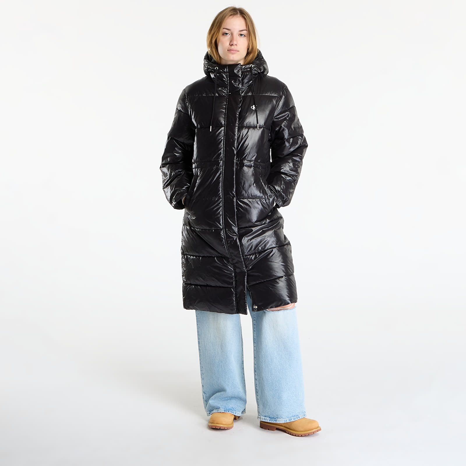 Dámské kabáty Calvin Klein Jeans Shine Long Puffer Coat Black