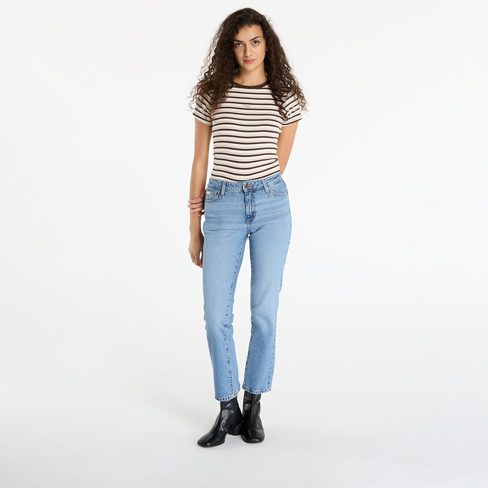 Blugi Guess Jeans G08 Mid Rise Stra Denim Light Blue