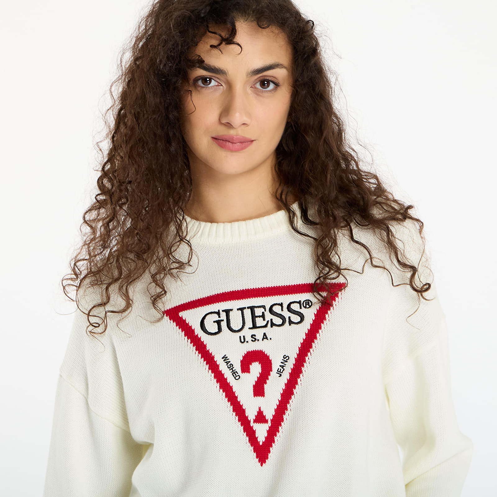 Пуловери Guess Jeans Ls Cn Big Triangl Cream