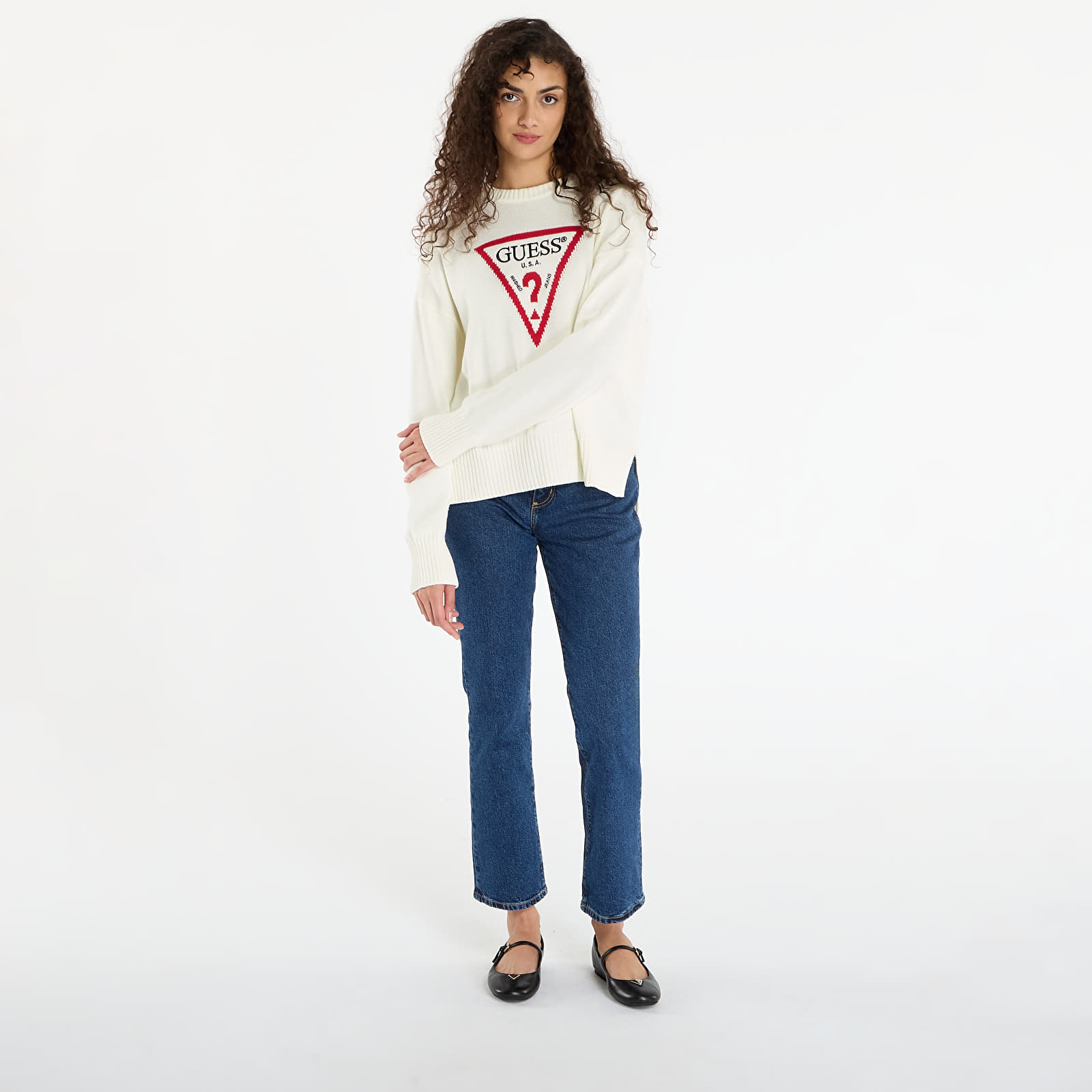 Пуловери Guess Jeans Ls Cn Big Triangl Cream