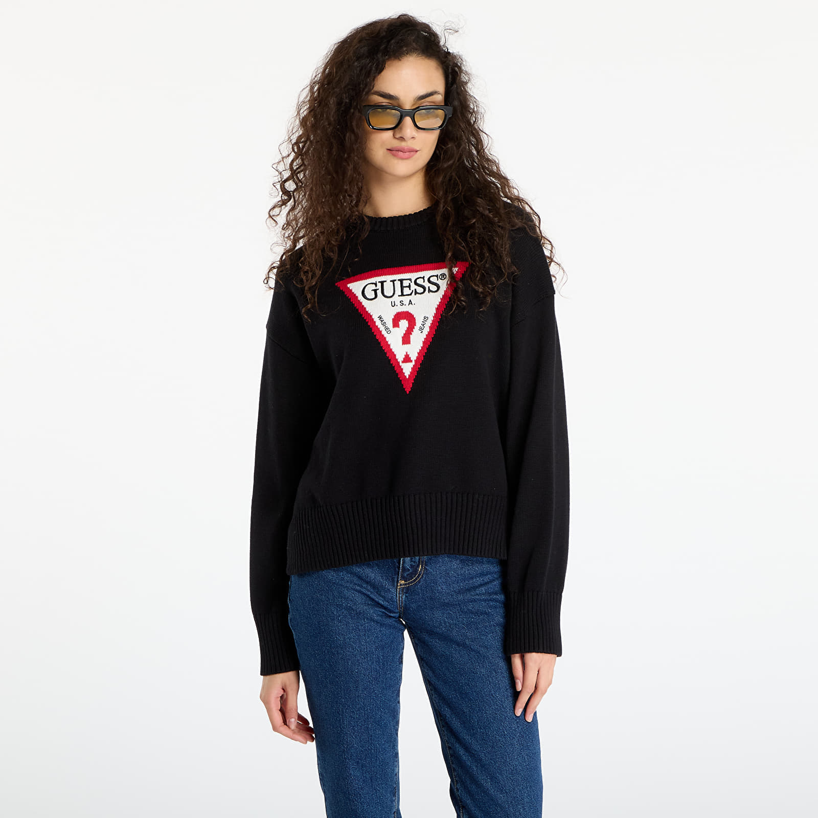Pulover Guess Jeans Ls Cn Big Triangl Black L