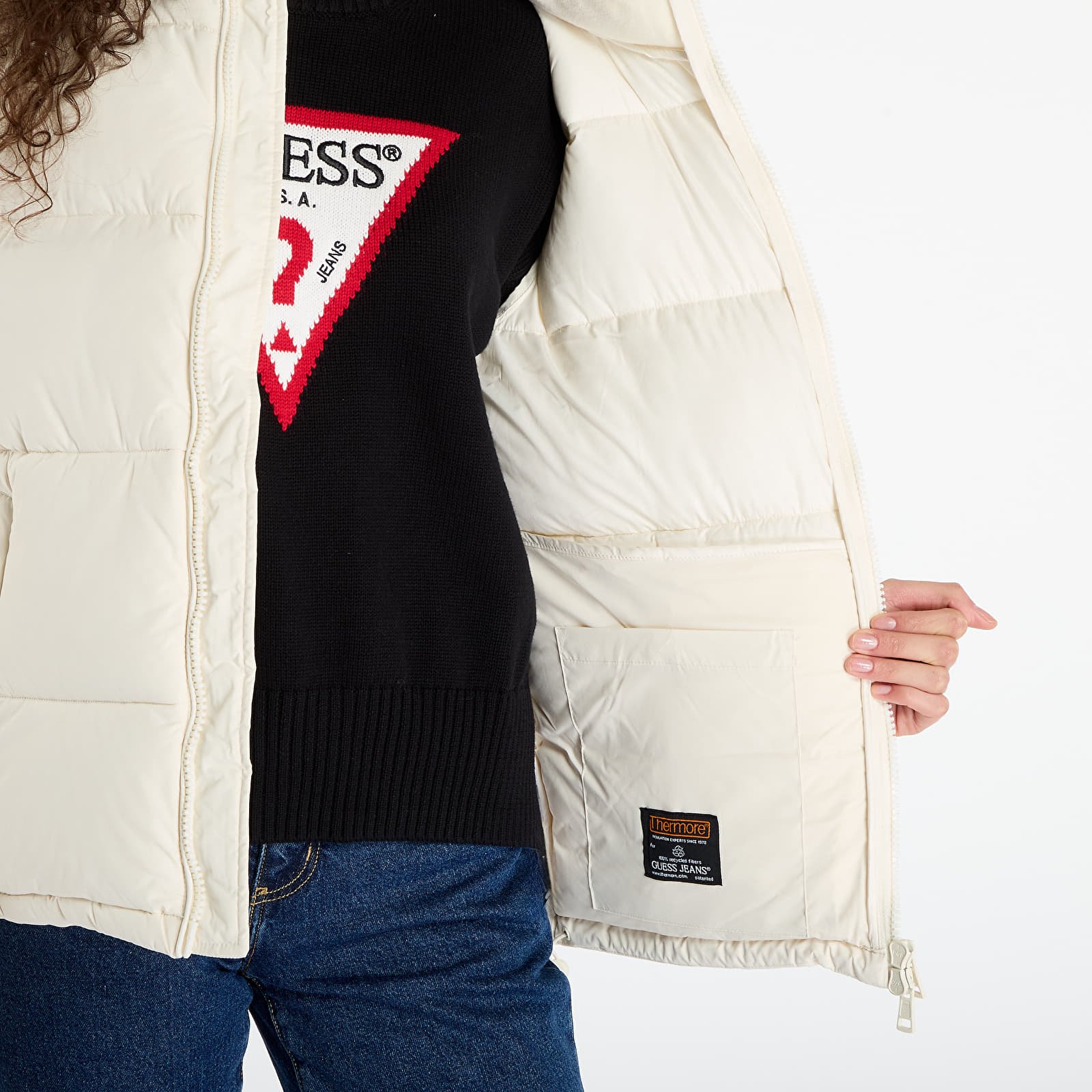 Jakne Guess Jeans Reg Lenght Puffer Cream