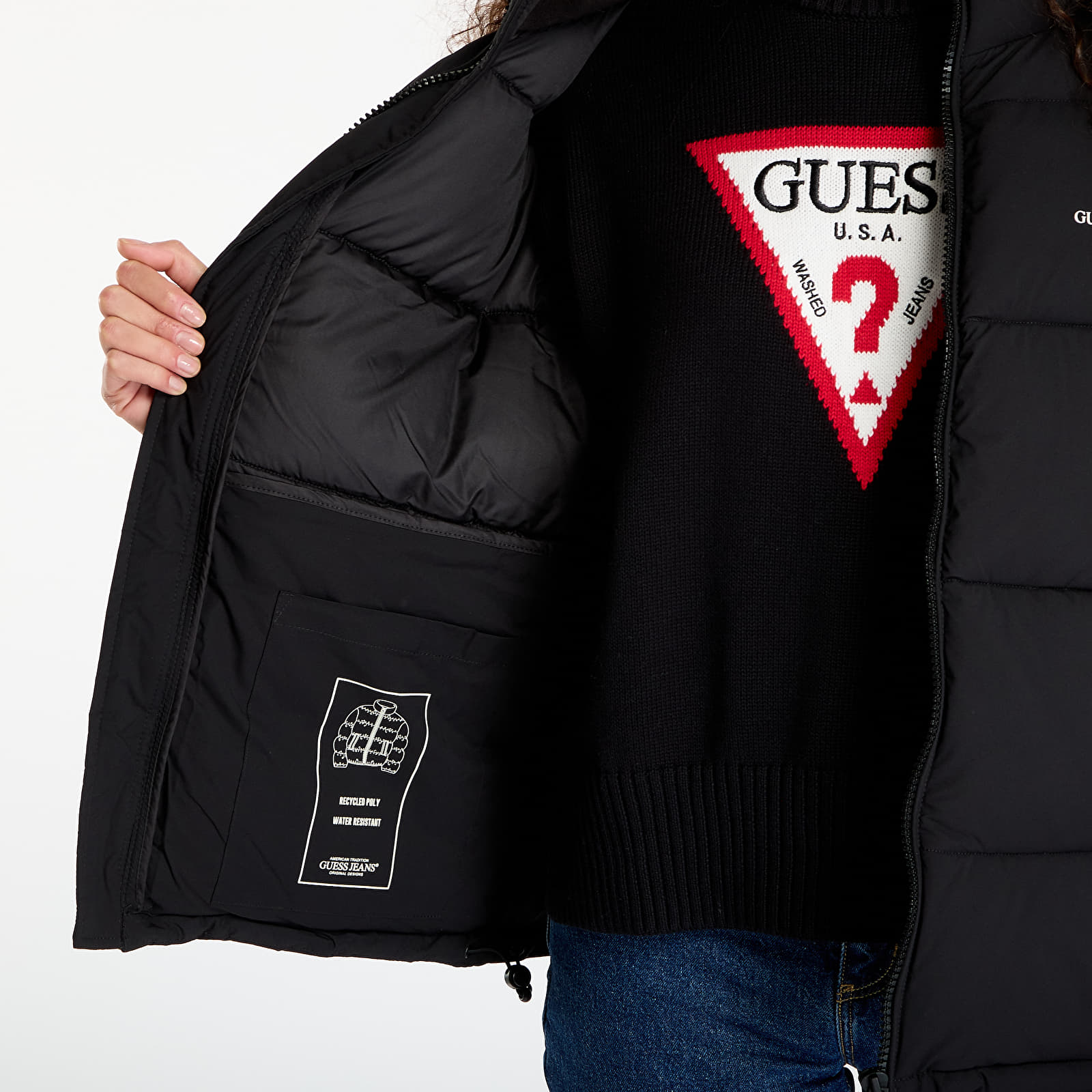 Jakne Guess Jeans Reg Lenght Puffer Black