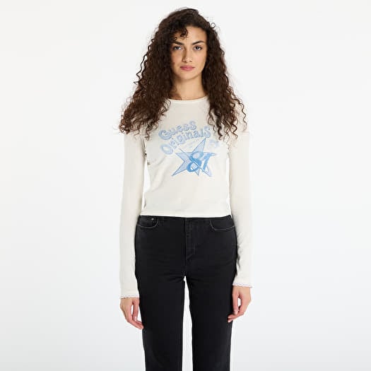 Guess Originals Star 81 Printed cropped T-shirt Cream
