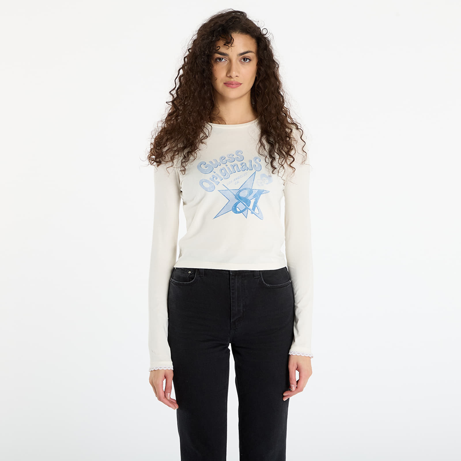 Tricouri  Guess Originals Star 81 Printed cropped T-shirt Cream