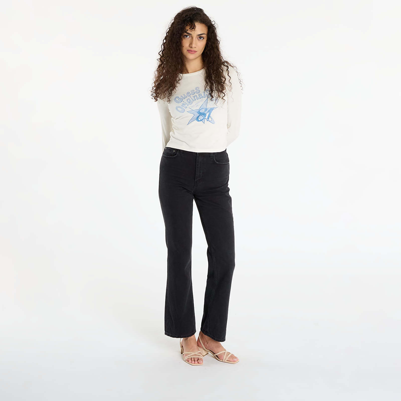 Tricouri  Guess Originals Star 81 Printed cropped T-shirt Cream
