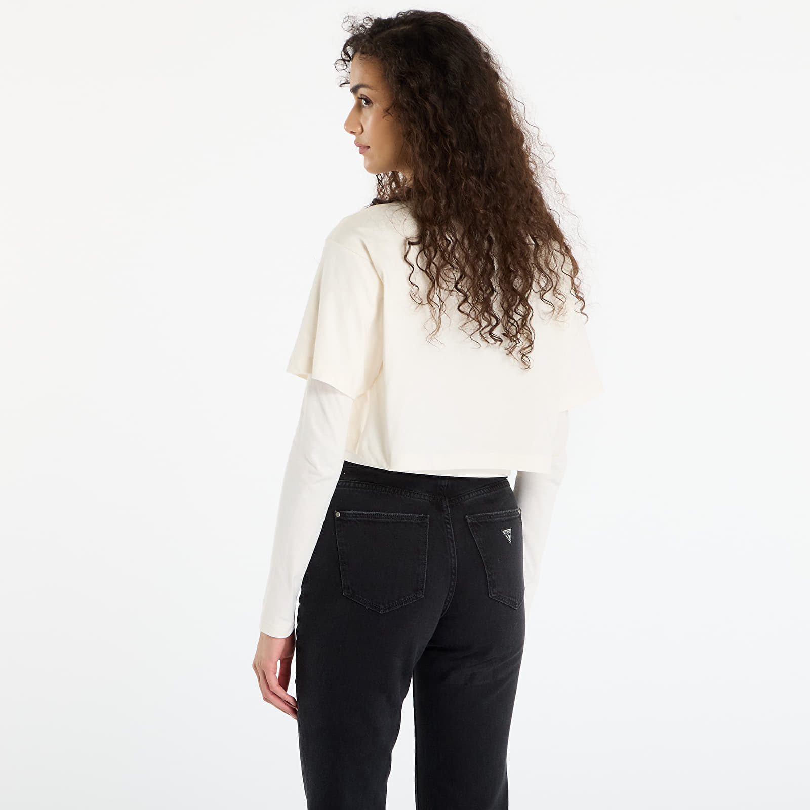 Tricouri Guess Jeans Sl Cn Boxy 2Fer S Cream