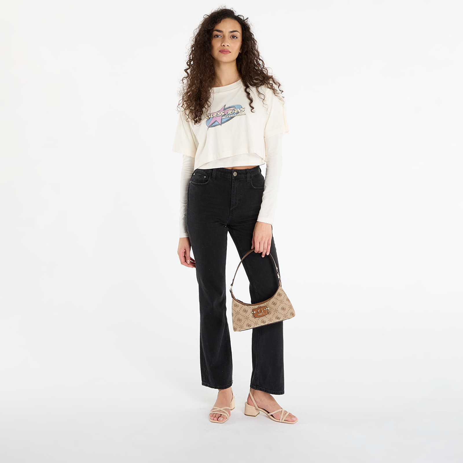 Tricouri Guess Jeans Sl Cn Boxy 2Fer S Cream