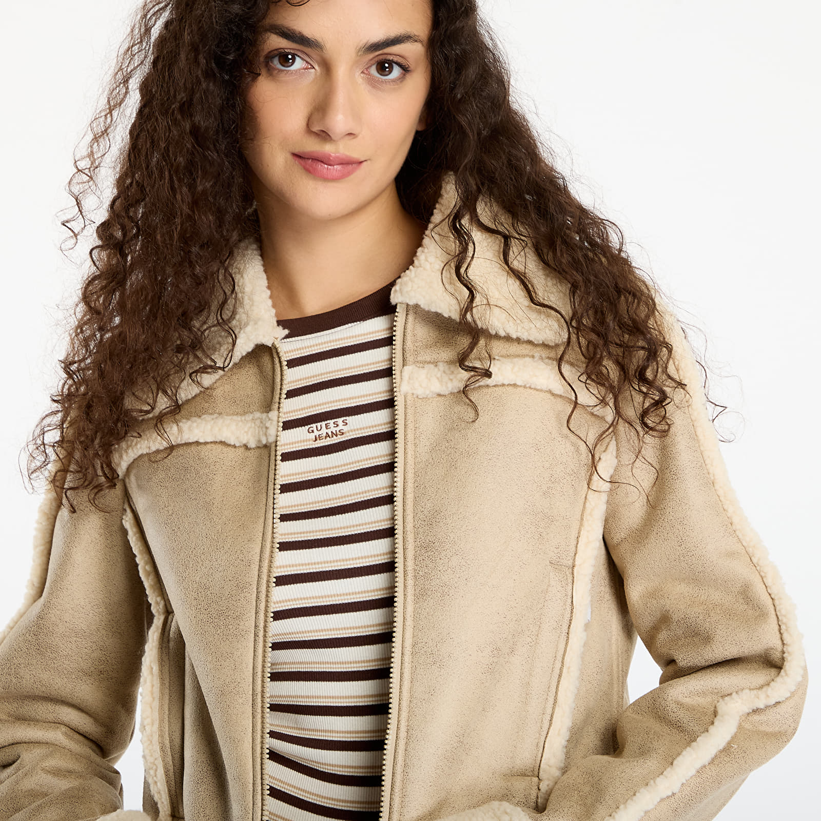 Jakne Guess Jeans Faux Shearling Jacket Beige