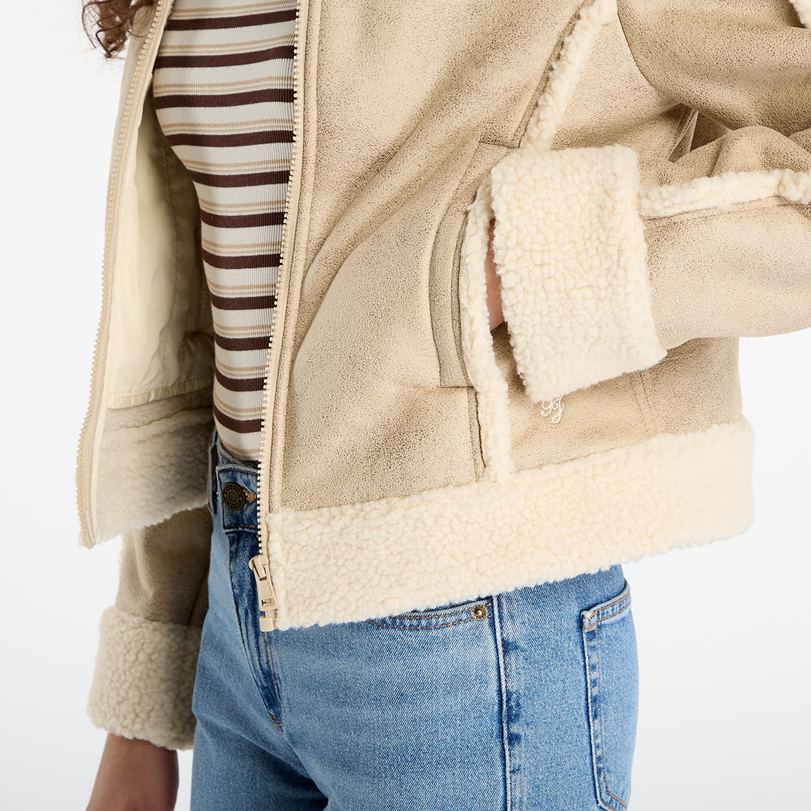 Jakne Guess Jeans Faux Shearling Jacket Beige