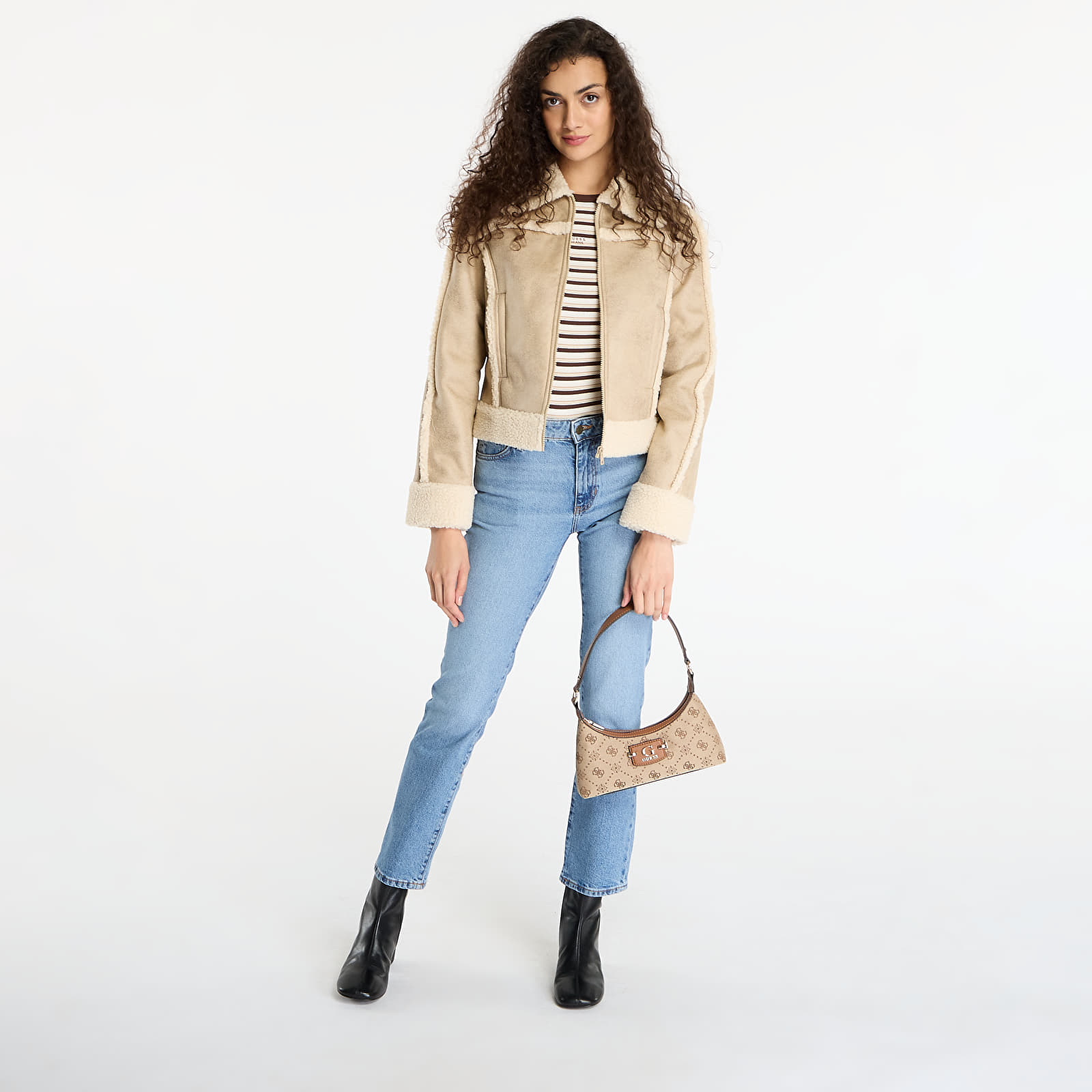Jakne Guess Jeans Faux Shearling Jacket Beige