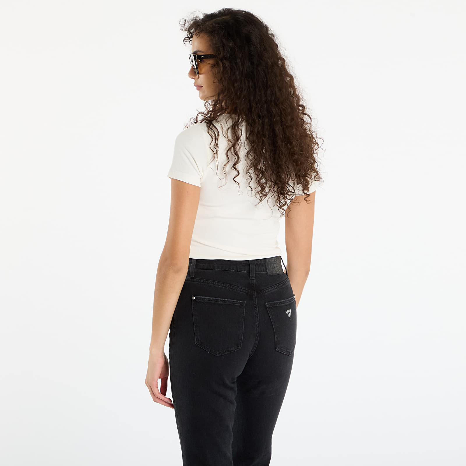 Tricouri Guess Jeans Ss Cn Embro Slim Cream