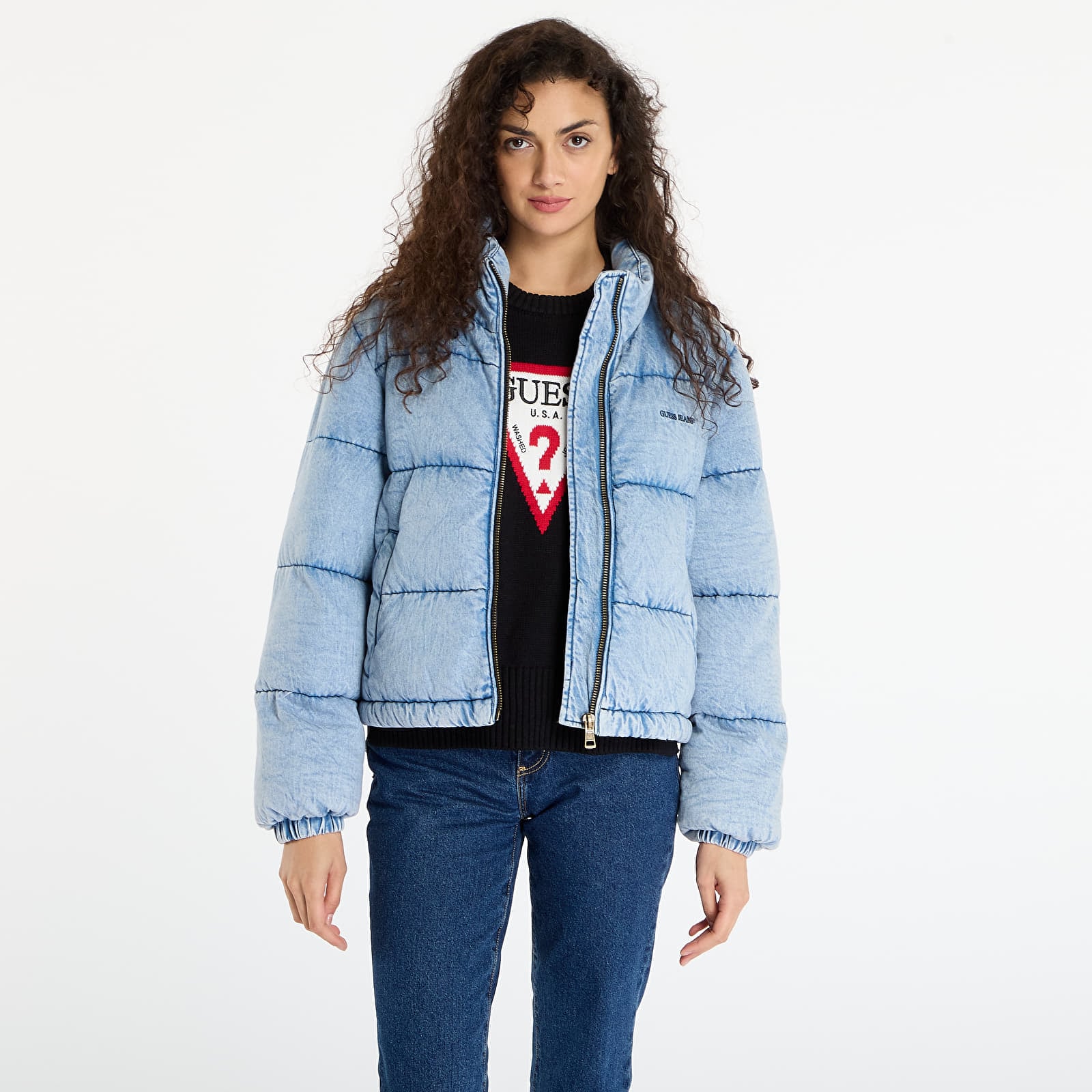 Joped Guess Jeans Denim Puffer Jack Washed Blue