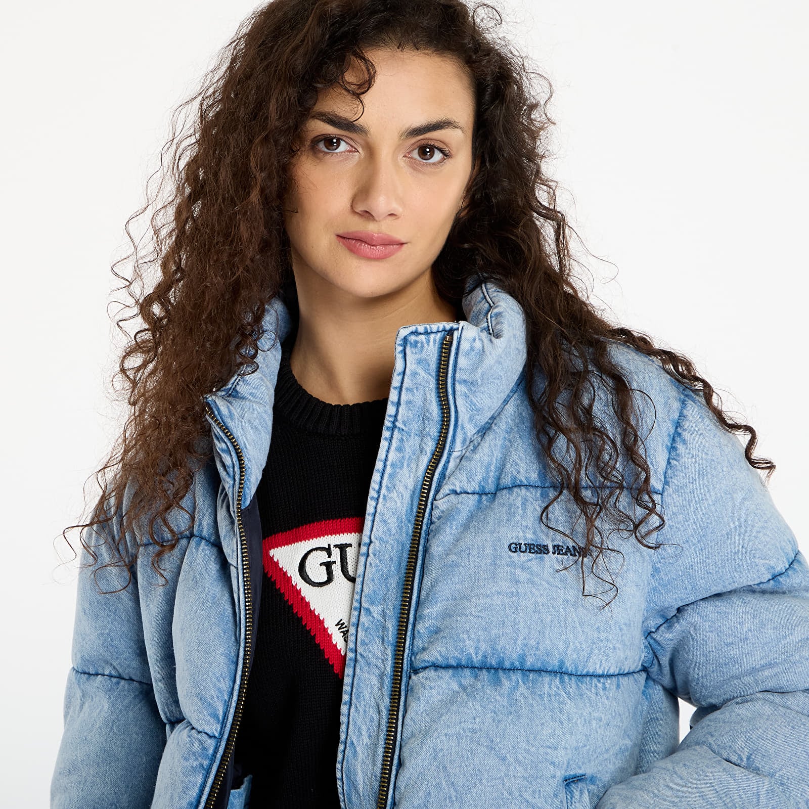 Joped Guess Jeans Denim Puffer Jack Washed Blue