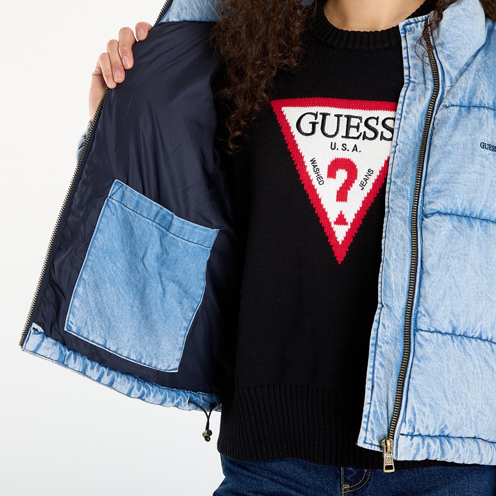 Joped Guess Jeans Denim Puffer Jack Washed Blue