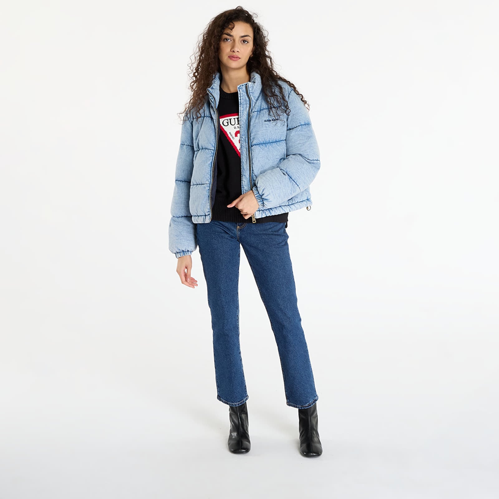 Joped Guess Jeans Denim Puffer Jack Washed Blue