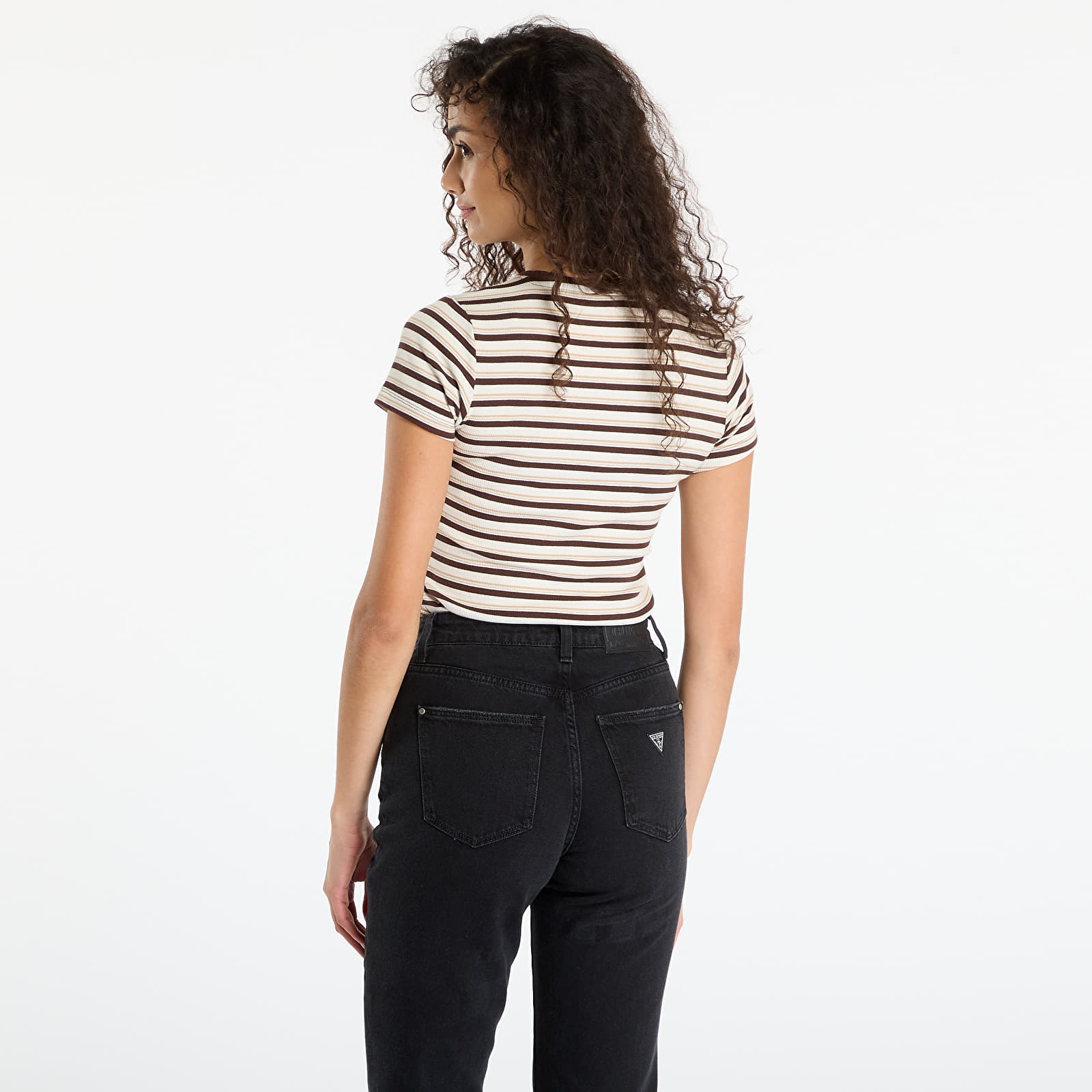 Tricouri Guess Jeans Ss Cn Stripe Embr Beige/ Brown