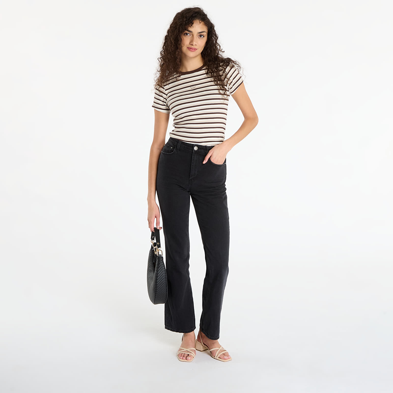 Tricouri Guess Jeans Ss Cn Stripe Embr Beige/ Brown