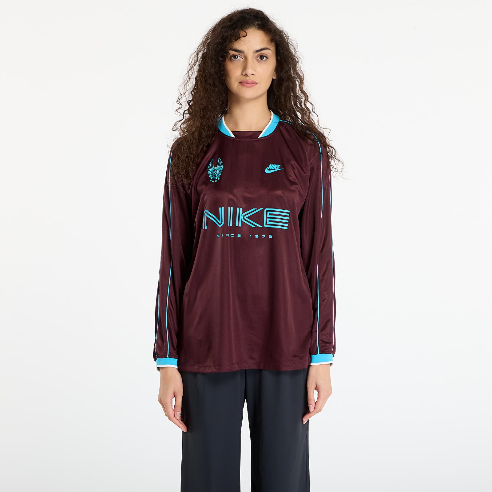 Jersey Nike Sportswear Womens Long-Sleeve Jersey Top Burgundy Crush/ Baltic Blue M
