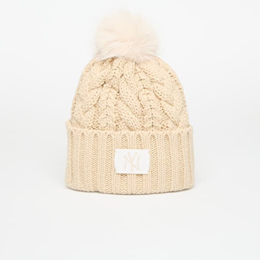 New Era New York Yankees MLB Light Beige Cable Knit Beanie Hat Stone