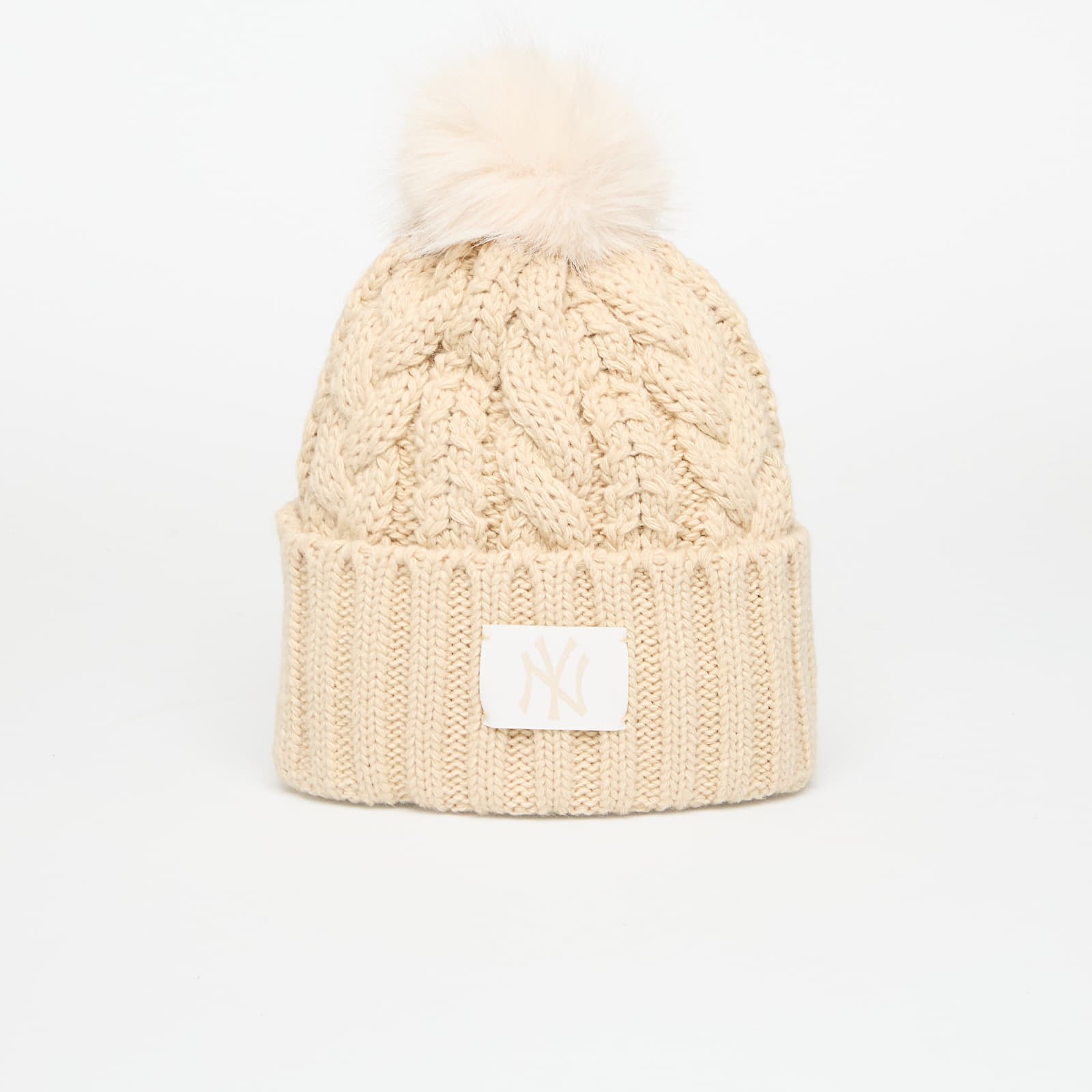 Hattar New Era New York Yankees MLB Light Beige Cable Knit Beanie Hat Stone