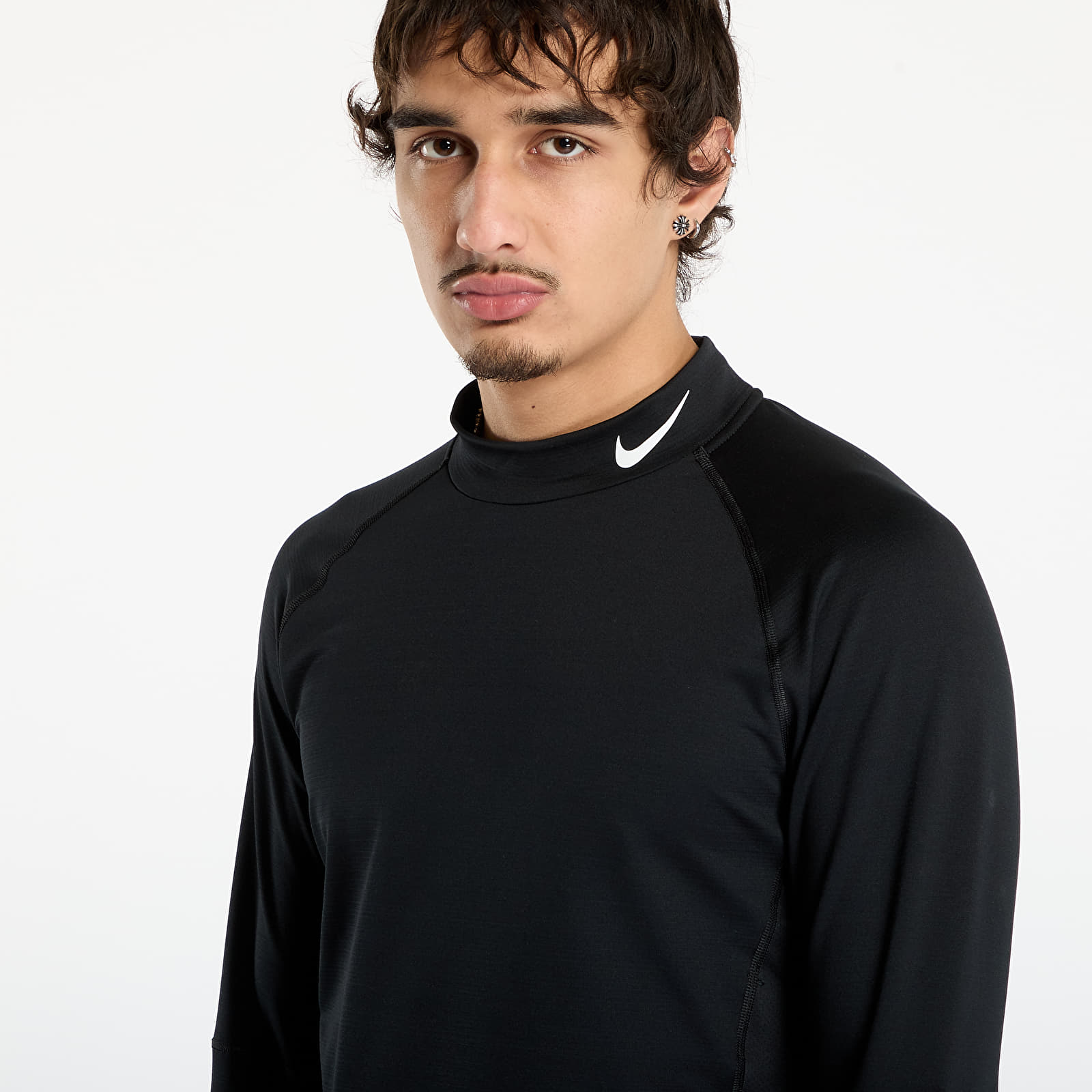 Tricouri bărbați Nike Pro Men's Dri-FIT Warm Long-Sleeve Fitness Mock Black/ White