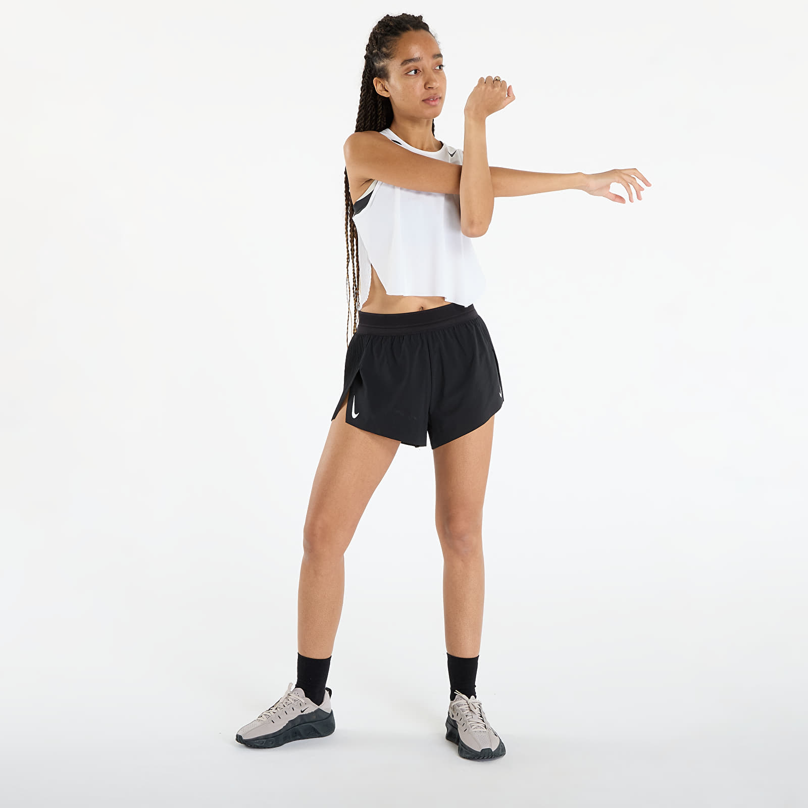 Canotta donna Nike AeroSwift Women's Dri-FIT ADV Cropped Running Tank Top White/ Black