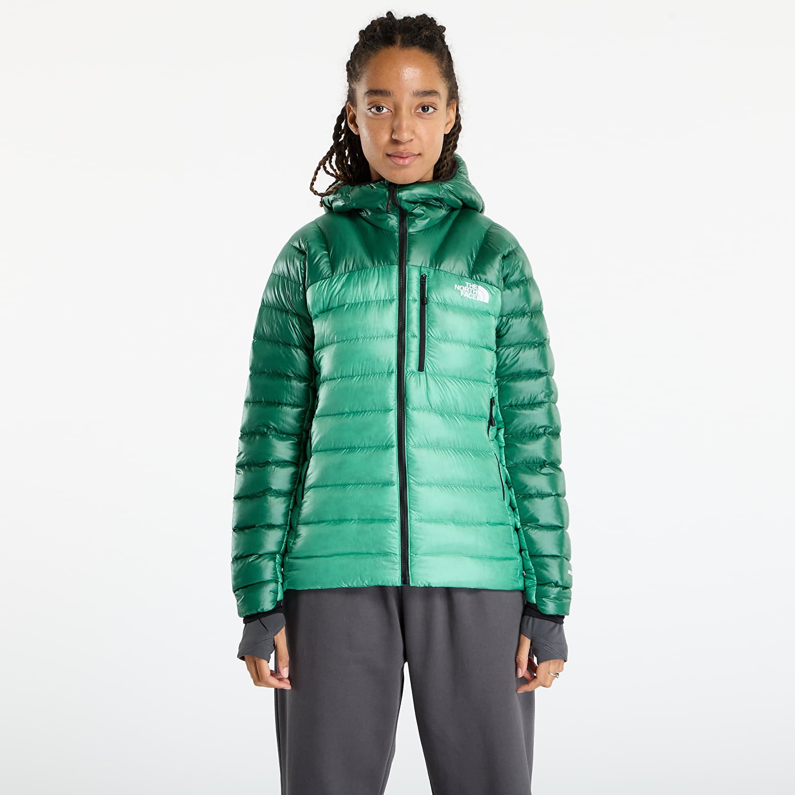 Дамски якета The North Face Summit Breithorn Hooded Down Jacket Nebula Green/ Evergreen