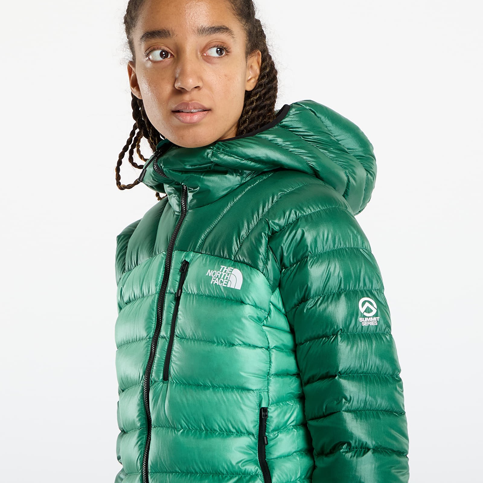 Дамски якета The North Face Summit Breithorn Hooded Down Jacket Nebula Green/ Evergreen