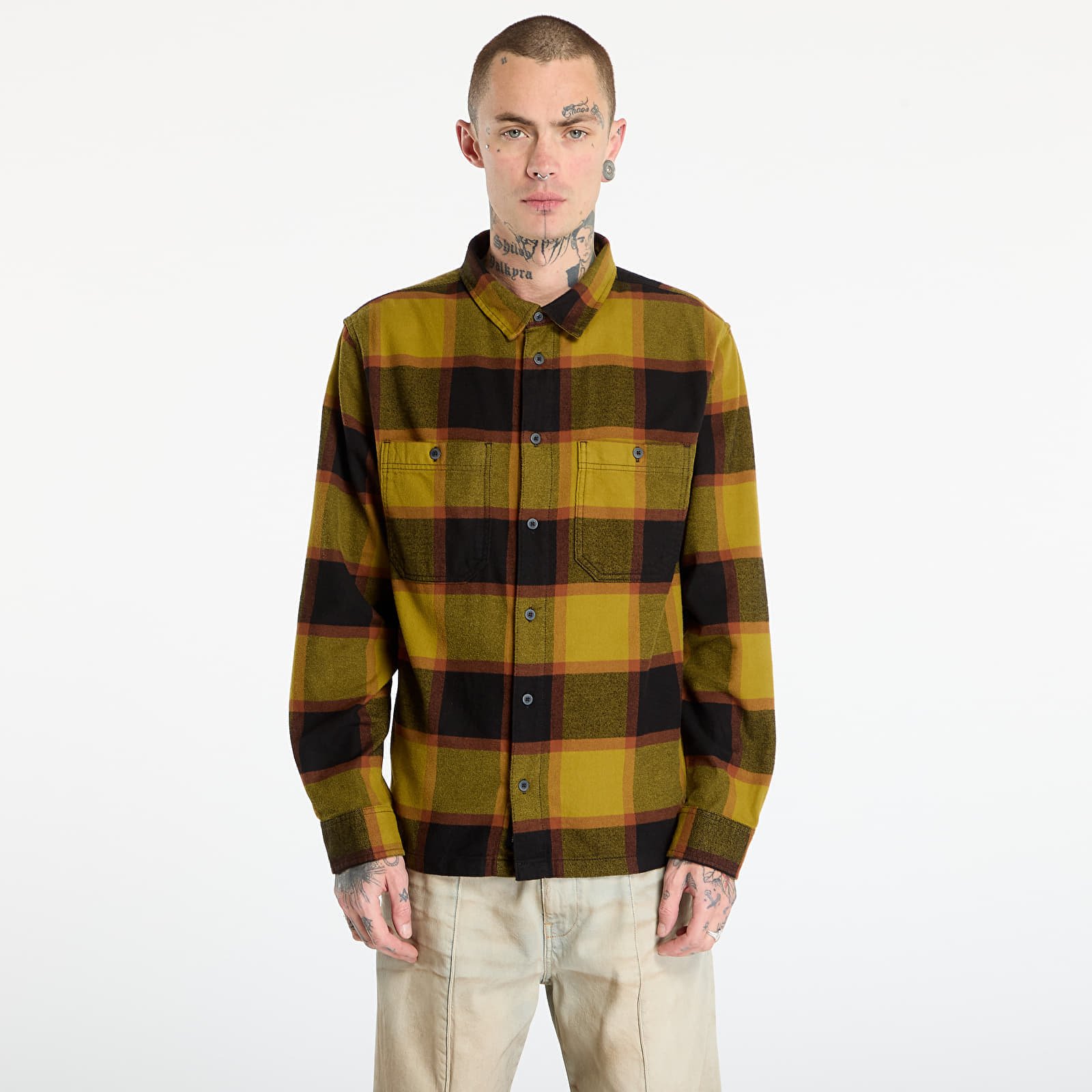 Shirt Vans Larkspur Plaid Flannel Burnt Gold/ Black M