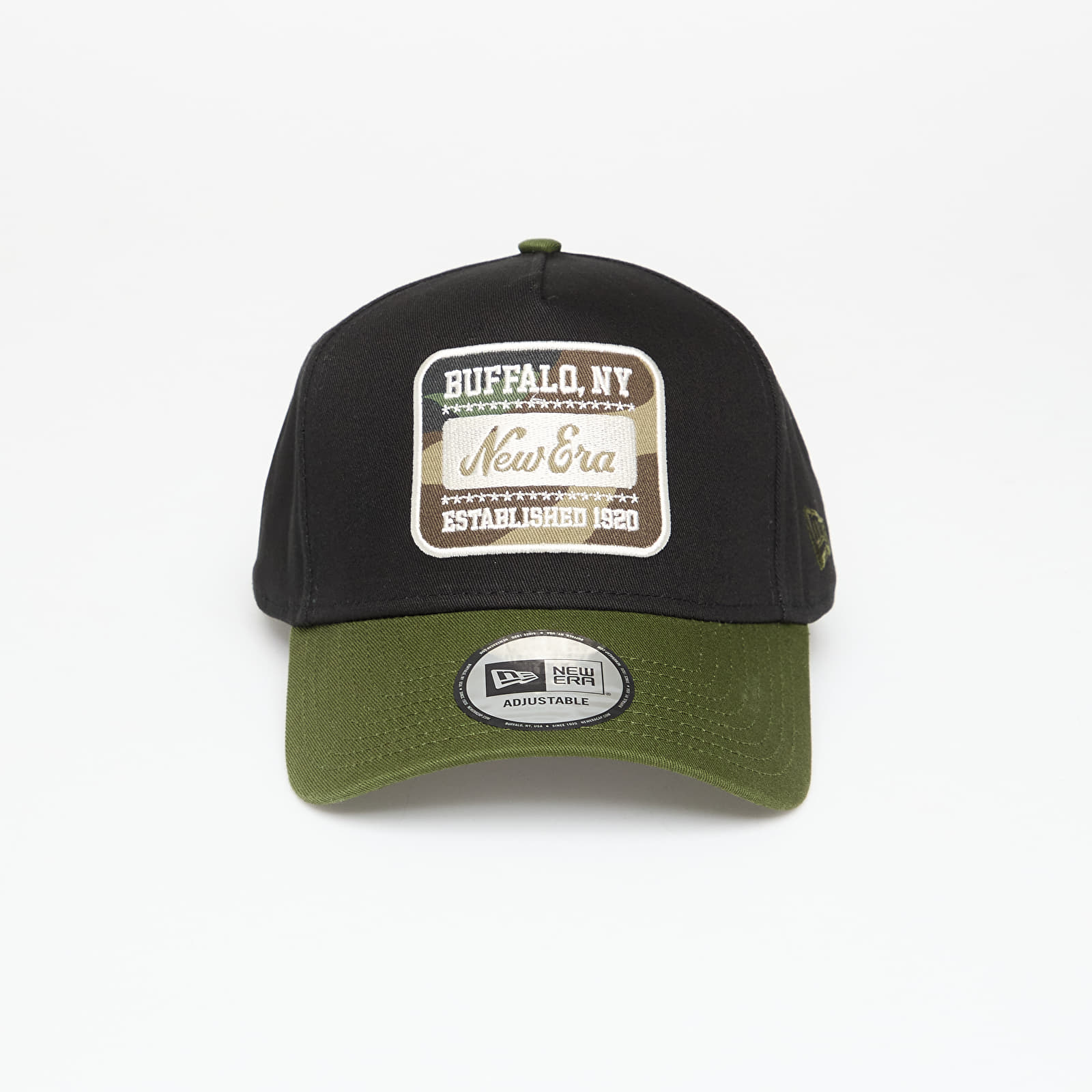 Moške kape New Era Camo Patch Black 9FORTY E-Frame Adjustable Cap Black/ Rifle Green