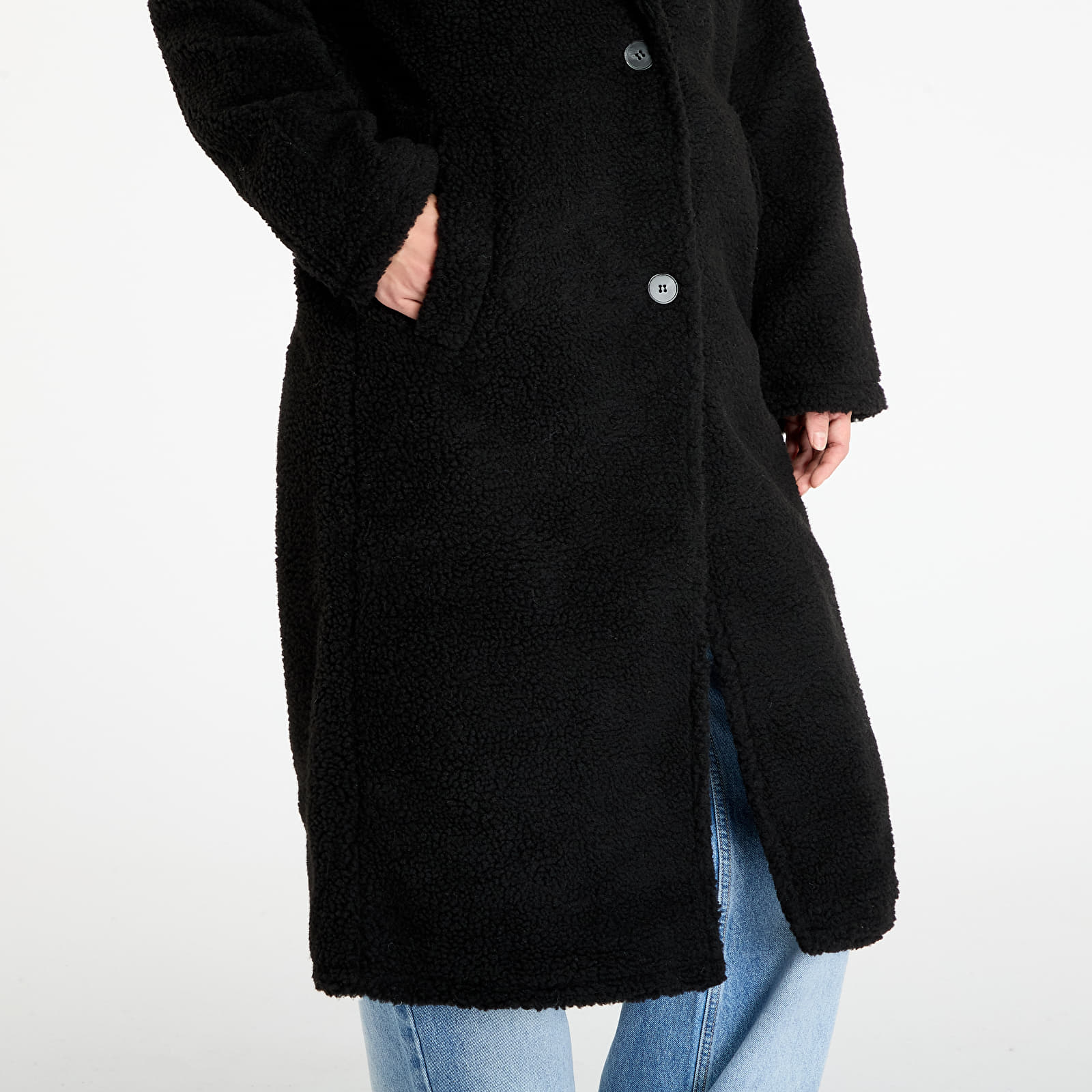 Plašči Urban Classics Ladies Teddy Long Coat Black