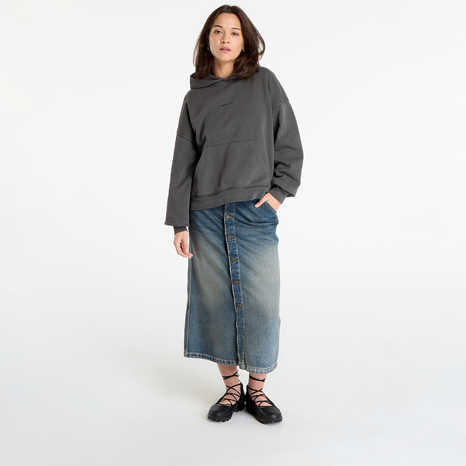 Hoodies and sweatshirts  Carhartt WIP W' Hooded Benton Sweat Graphite Garment Dyed