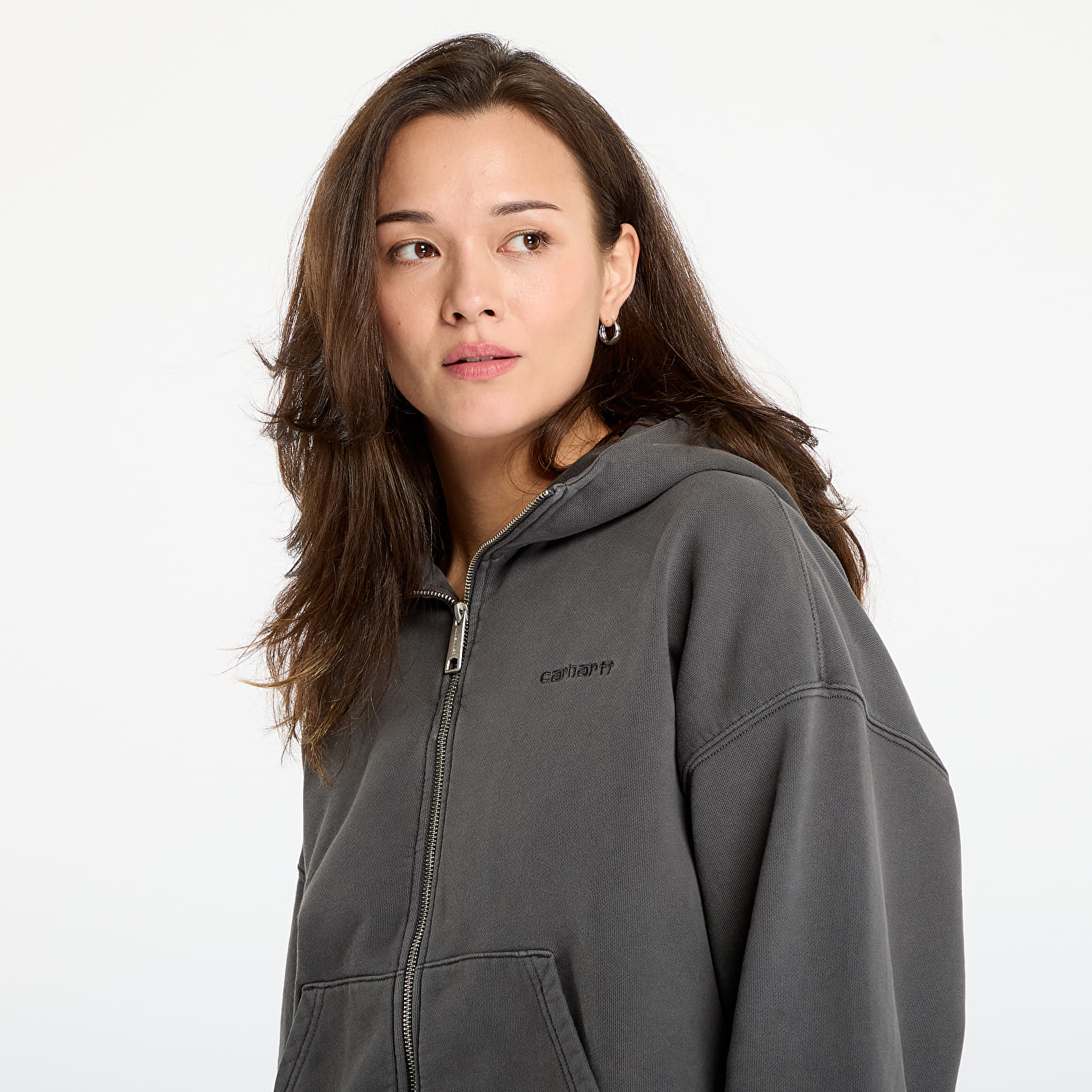Hoodies och sweatshirts Carhartt WIP W' Hooded Benton Jacket Graphite Garment Dyed