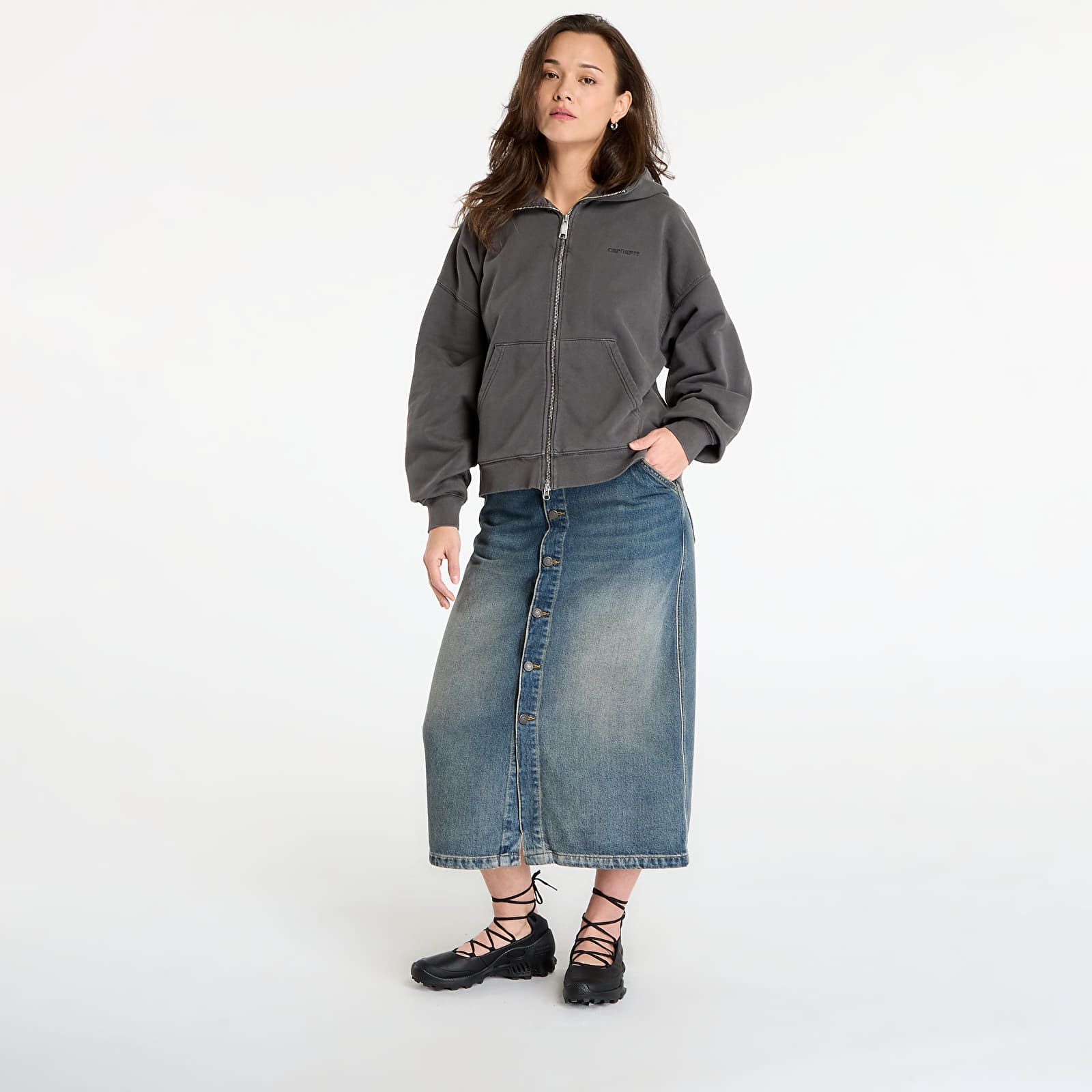 Hoodies och sweatshirts Carhartt WIP W' Hooded Benton Jacket Graphite Garment Dyed